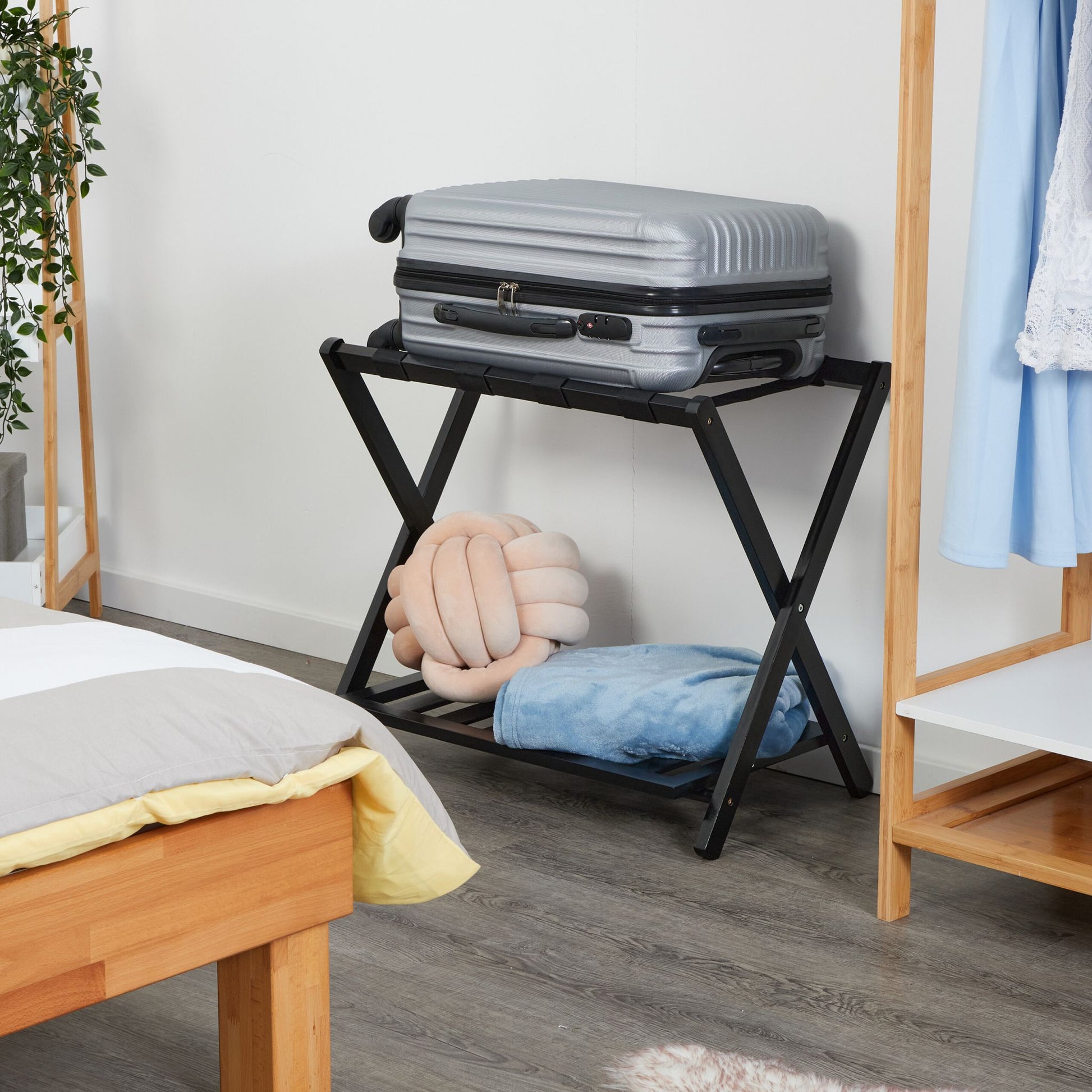 Kofferständer Bambus Schwarz von Relaxdays