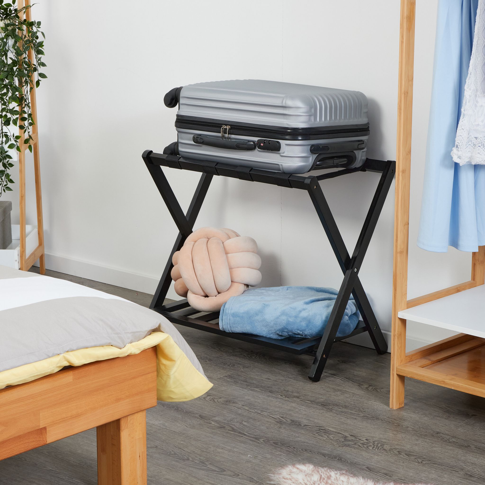 Kofferständer Bambus Schwarz von Relaxdays