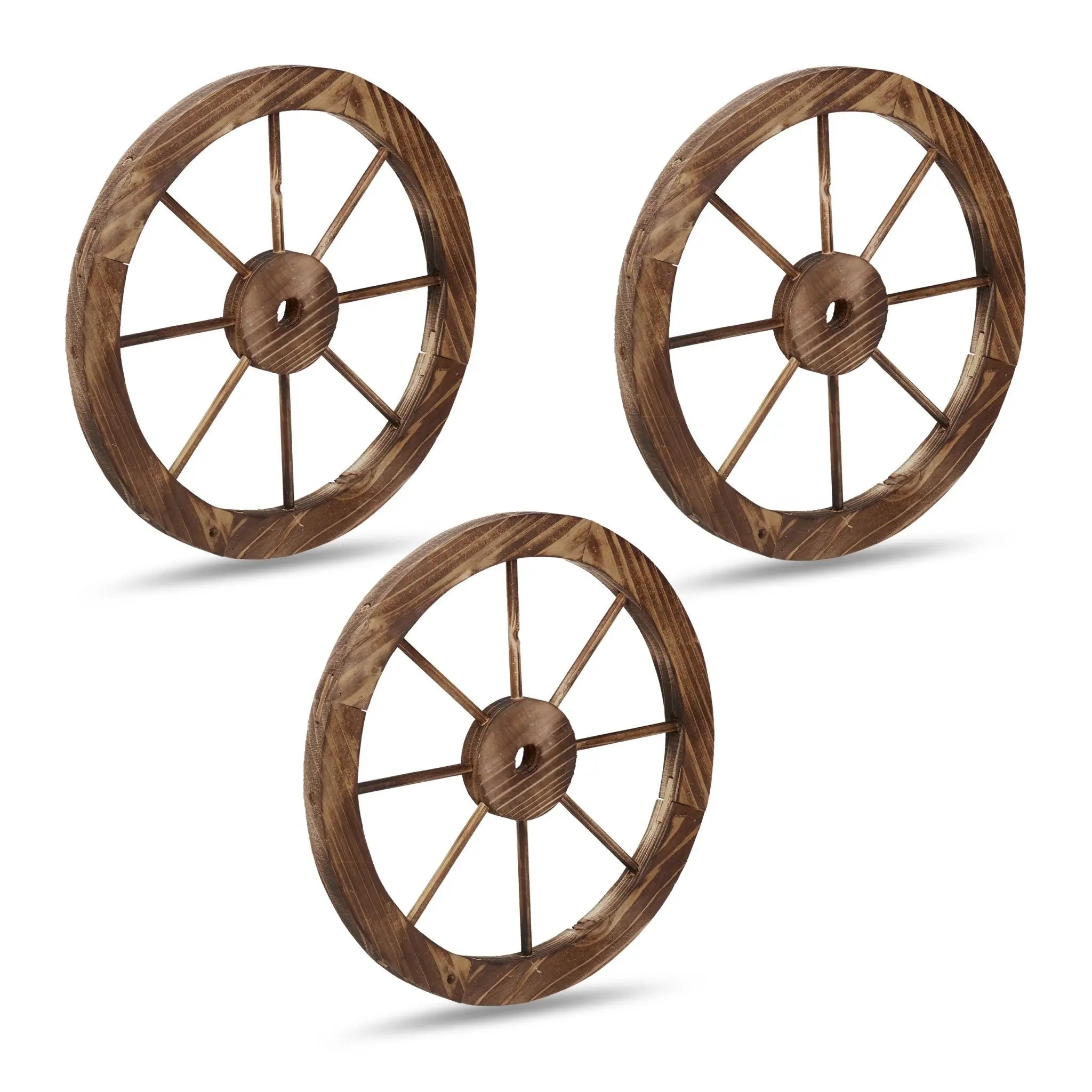 Wagenrad Holz 3er-Set Braun von Relaxdays