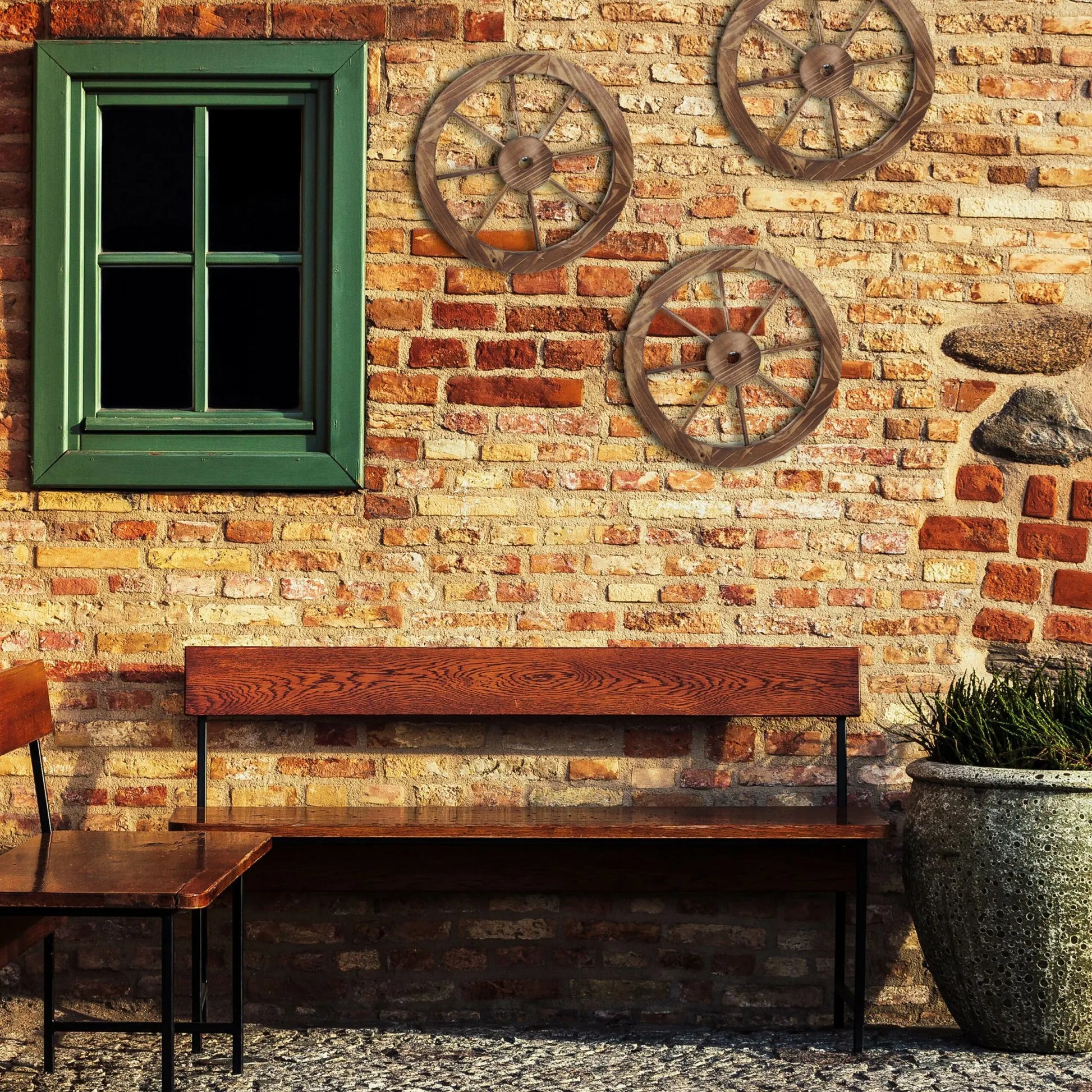 Wagenrad Holz 3er-Set Braun von Relaxdays