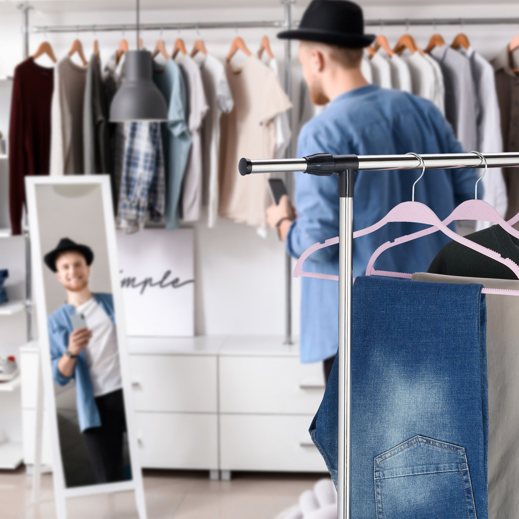 Kleiderbügel Weizenstroh 10er-Set Rosa-Silber von Relaxdays