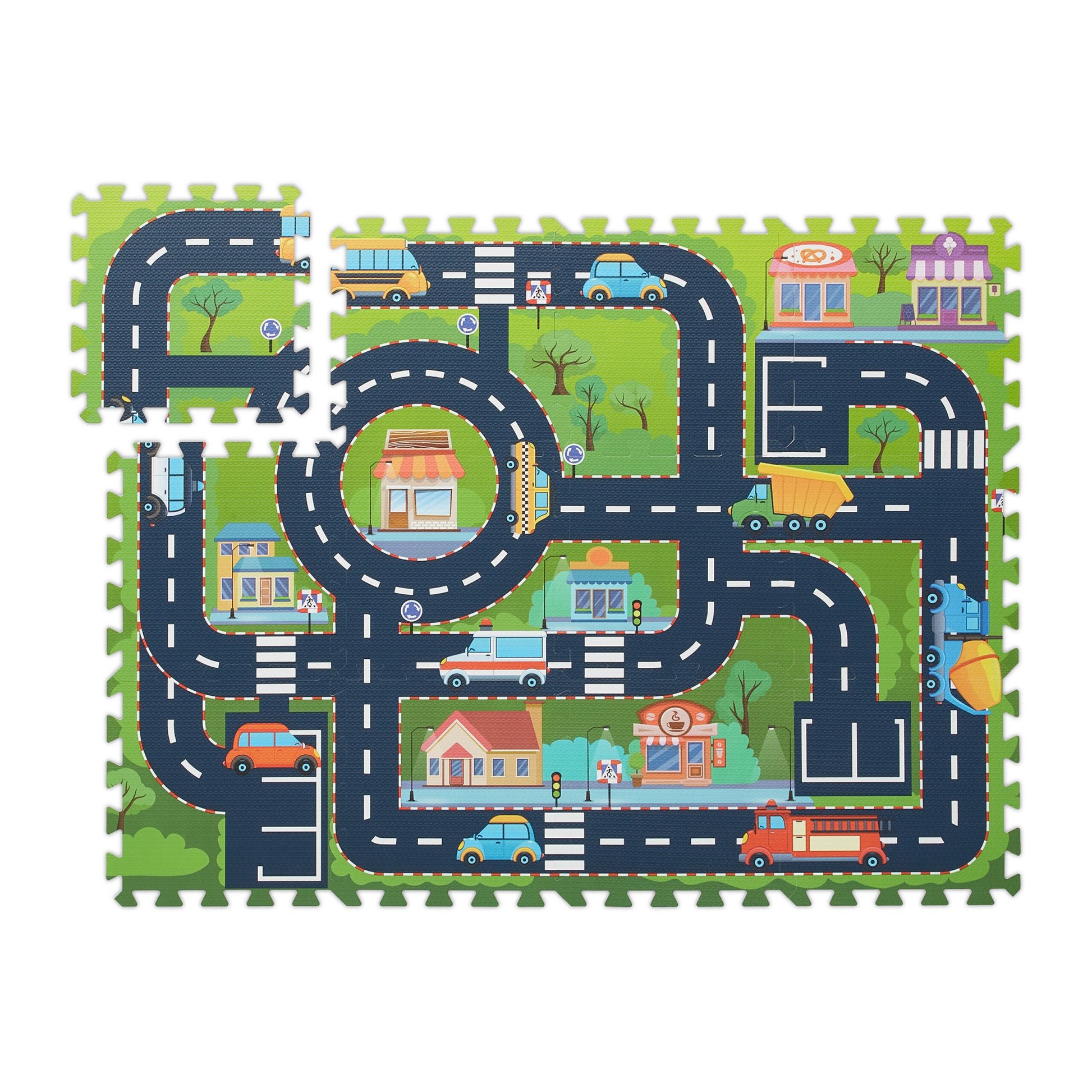 Puzzlematte Strasse Grün-Rot-Grau von Relaxdays