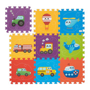 Puzzlematte mit Fahrzeugen Blau-Gelb-Lila von Relaxdays