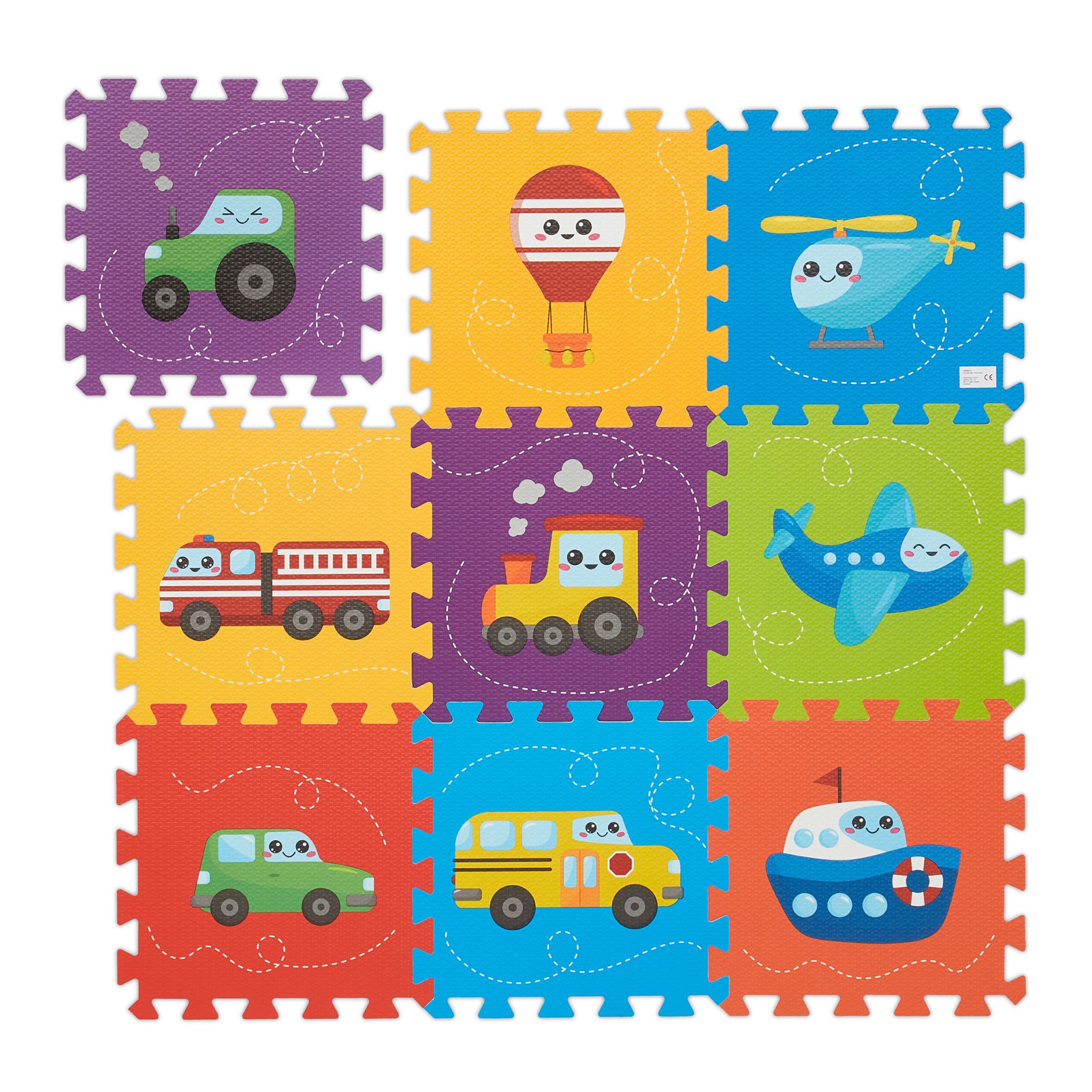 Puzzlematte mit Fahrzeugen Blau-Gelb-Lila von Relaxdays