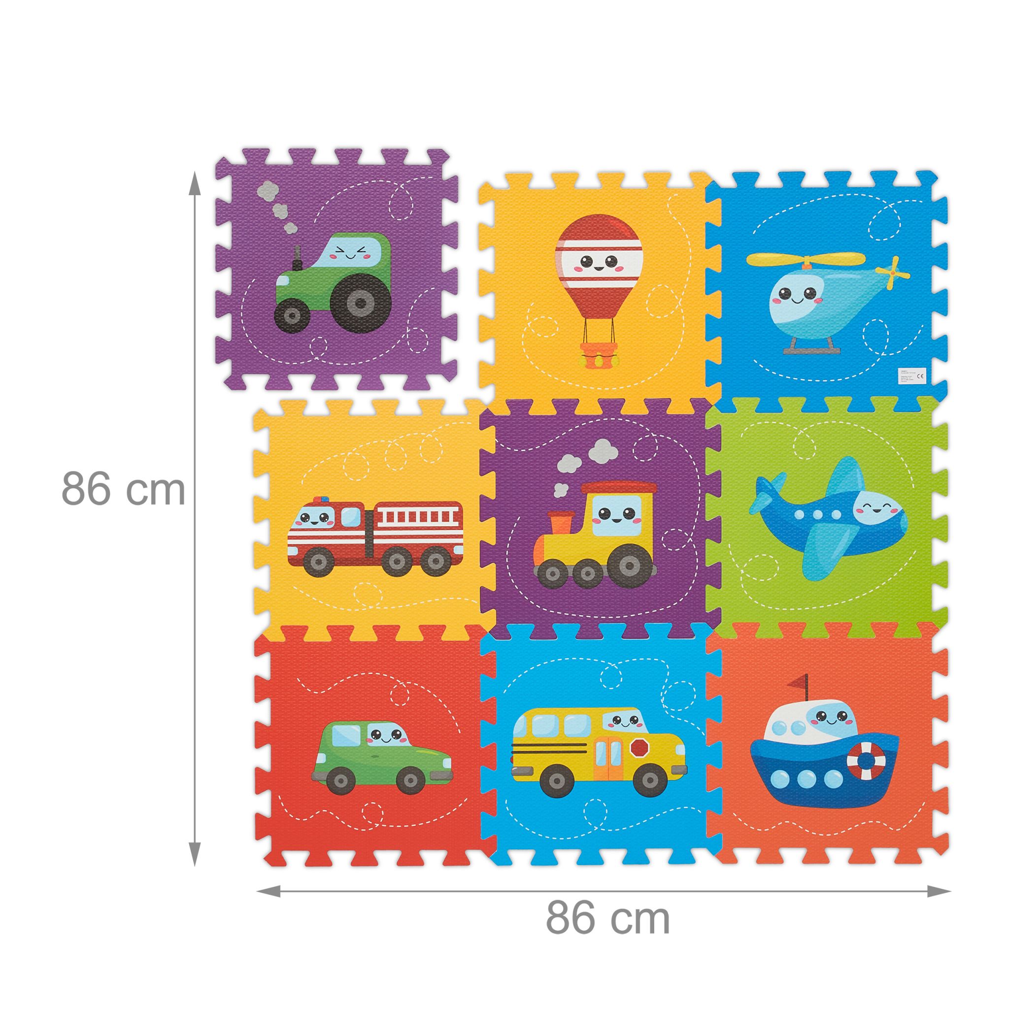 Puzzlematte mit Fahrzeugen Blau-Gelb-Lila von Relaxdays