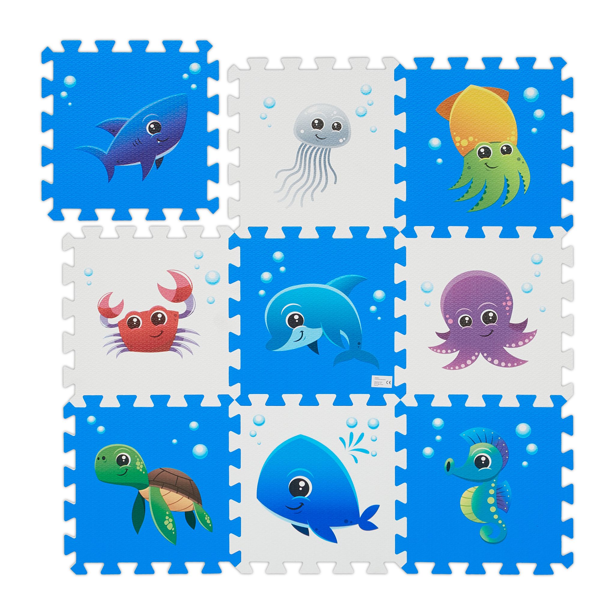 Puzzlematte mit Meerestieren Weiss-Blau von Relaxdays