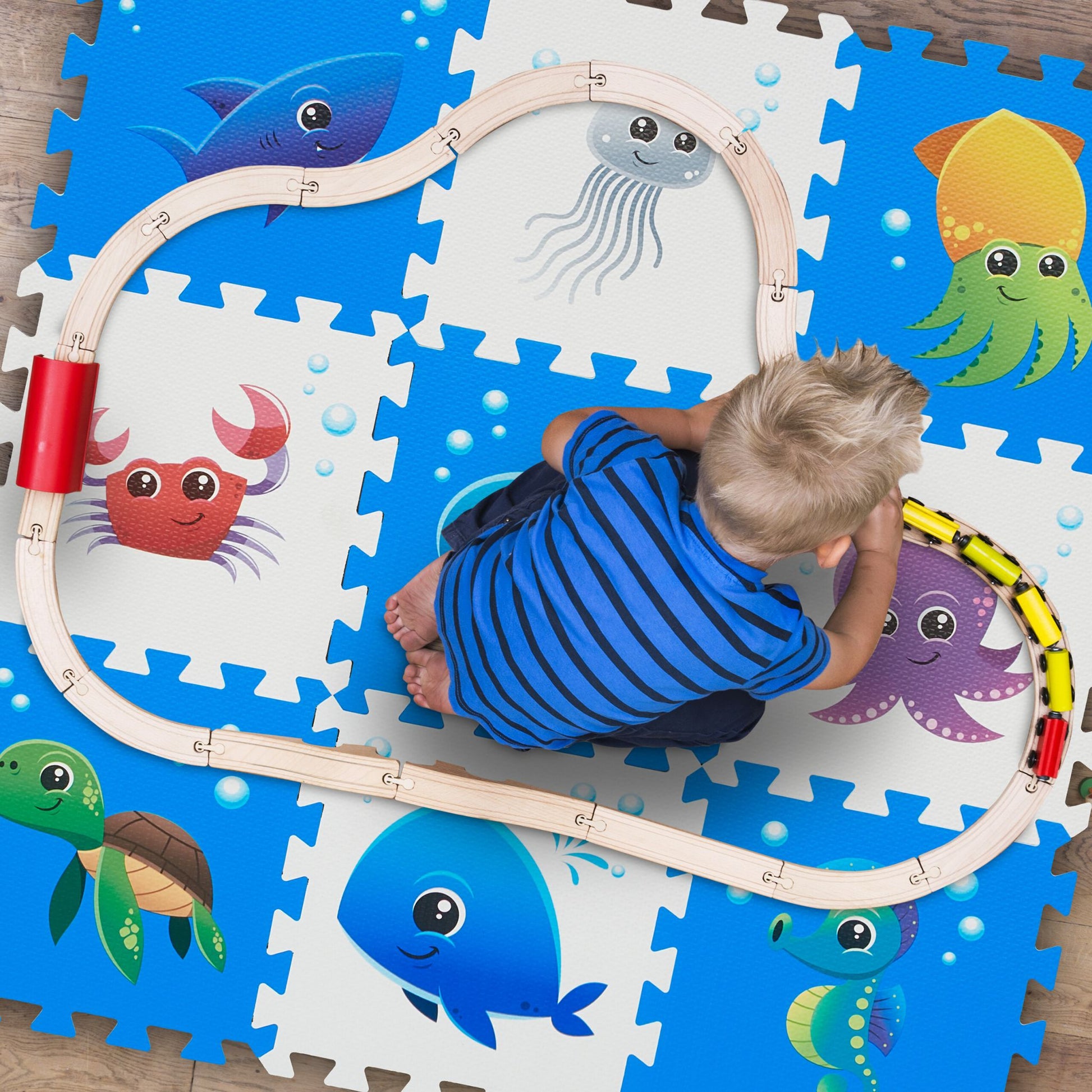 Puzzlematte mit Meerestieren Weiss-Blau von Relaxdays