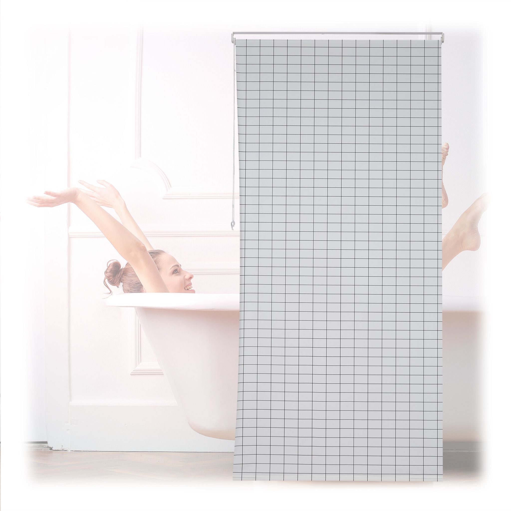 Kariertes Duschrollo Weiss-Schwarz von Relaxdays
