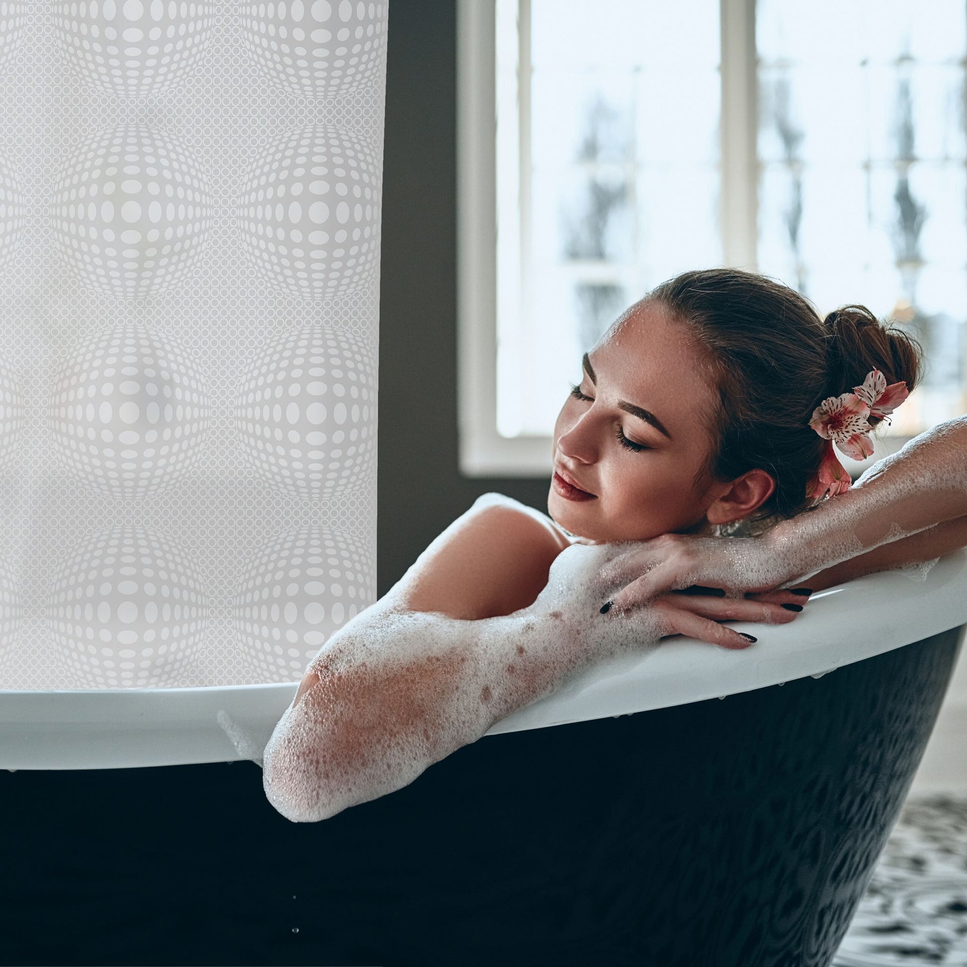 Gemustertes Duschrollo Weiss-Transparent von Relaxdays