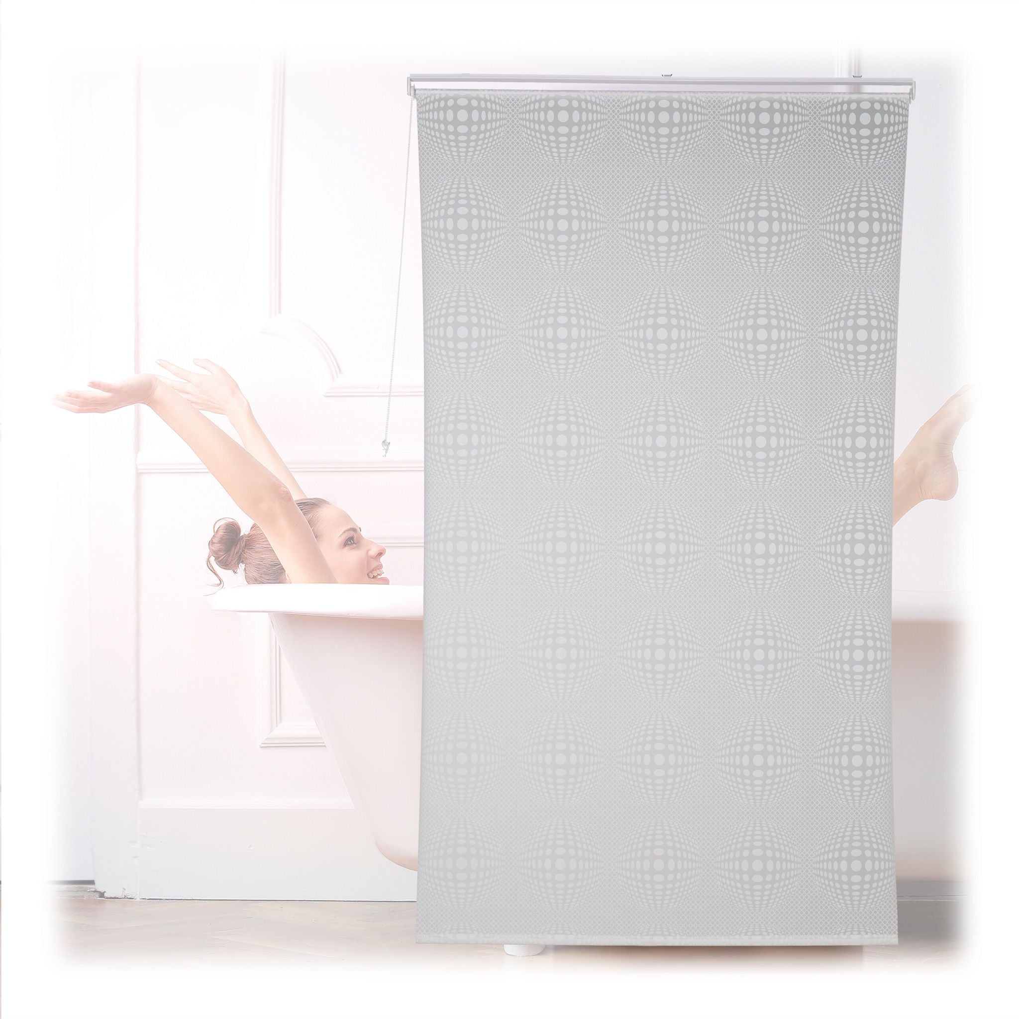 Gemustertes Duschrollo Weiss-Transparent von Relaxdays