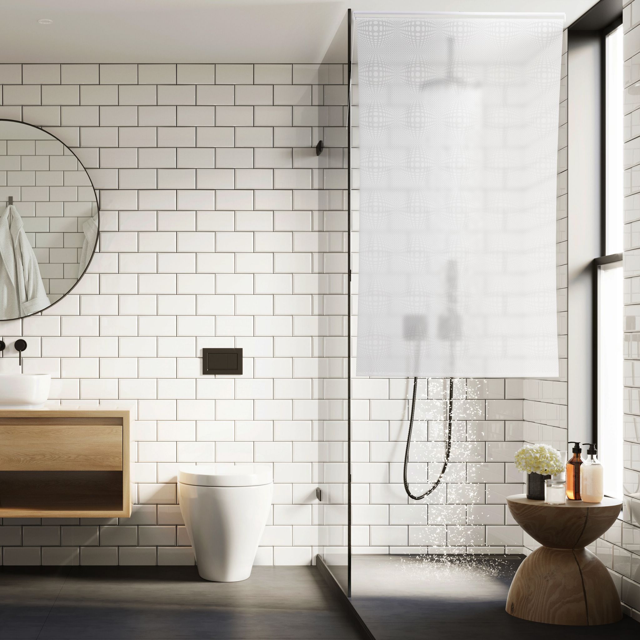 Gemustertes Duschrollo Weiss-Transparent von Relaxdays