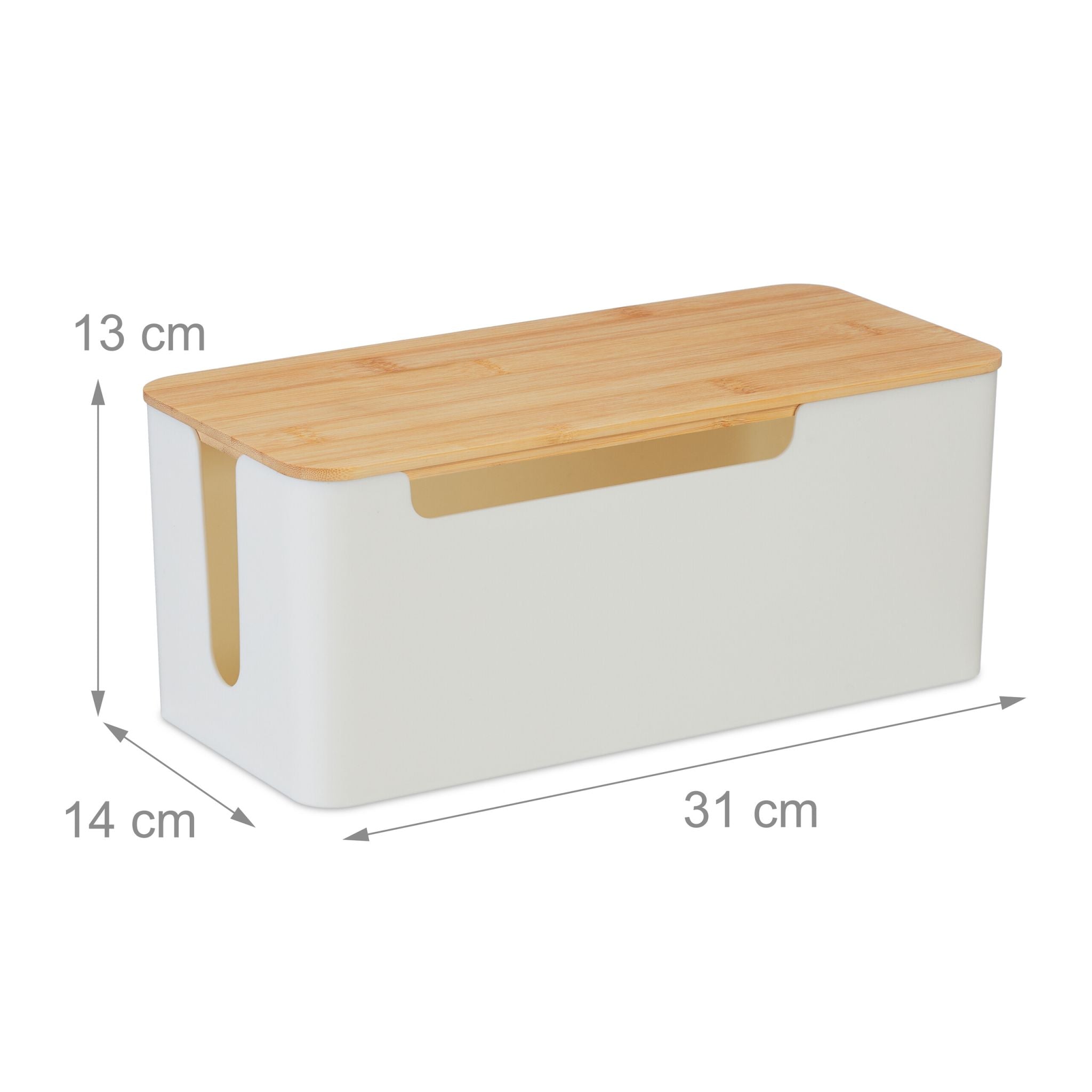 Kabelbox mit Bambusdeckel Weiss-Hellbraun von Relaxdays