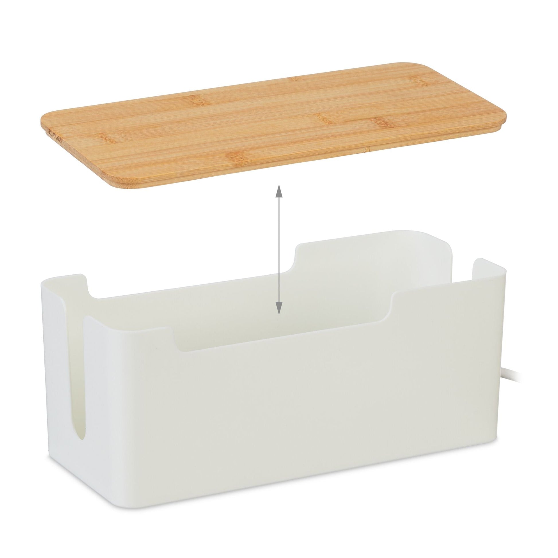 Kabelbox mit Bambusdeckel Weiss-Hellbraun von Relaxdays