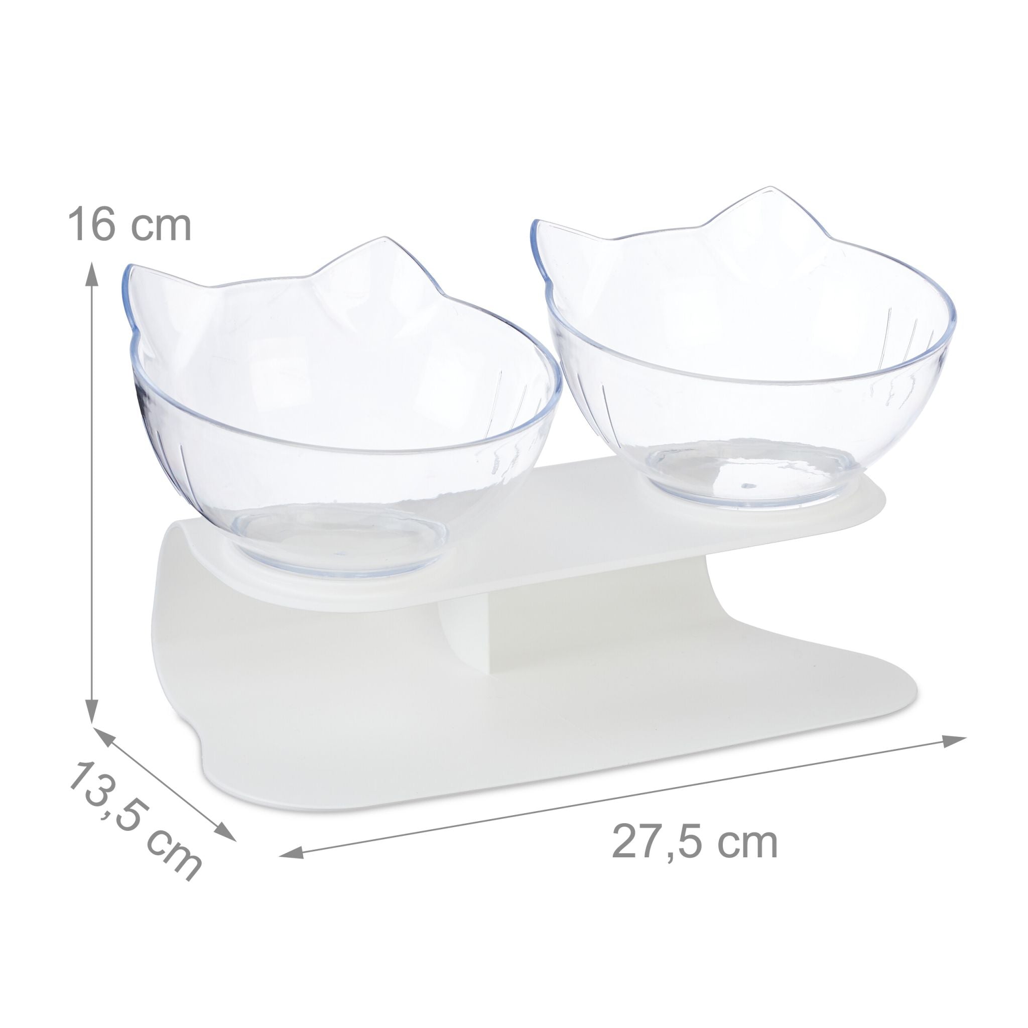 Erhöhter Katzen Doppelnapf 500ml Weiss-Transparent