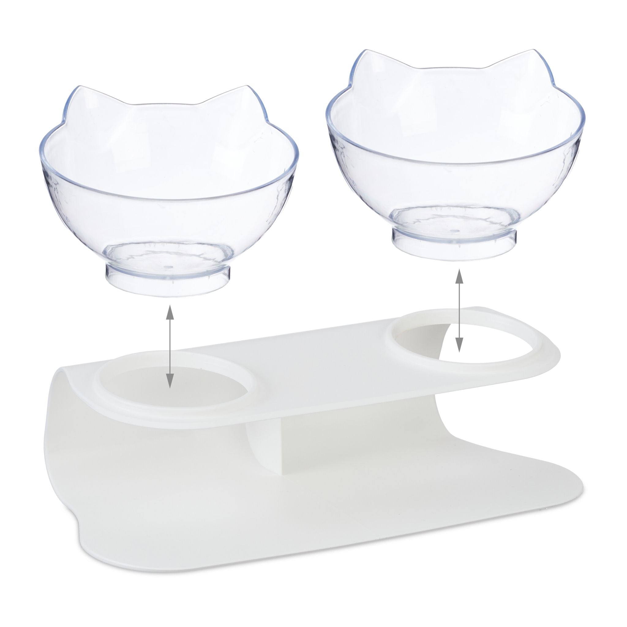 Erhöhter Katzen Doppelnapf 500ml Weiss-Transparent