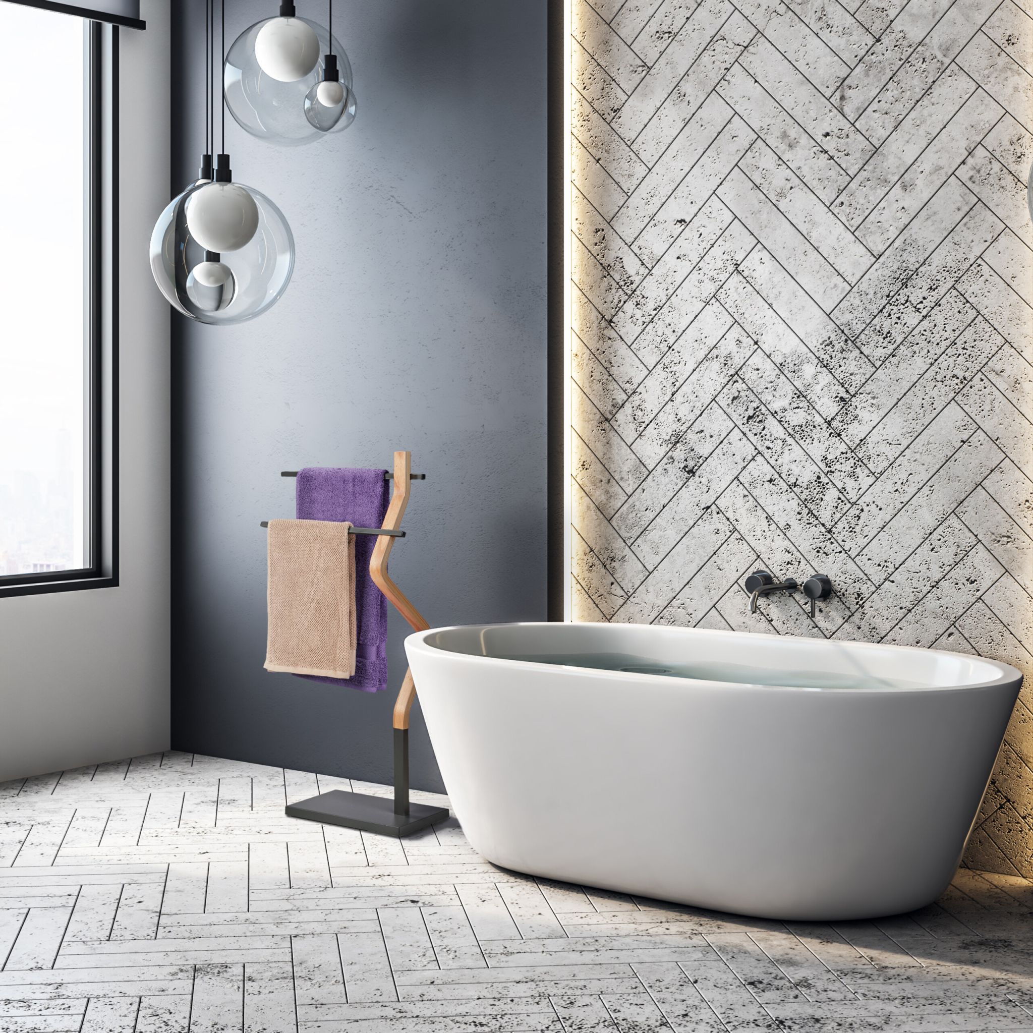 Handtuchständer mit geknicktem Design Hellbraun-Grau von Relaxdays