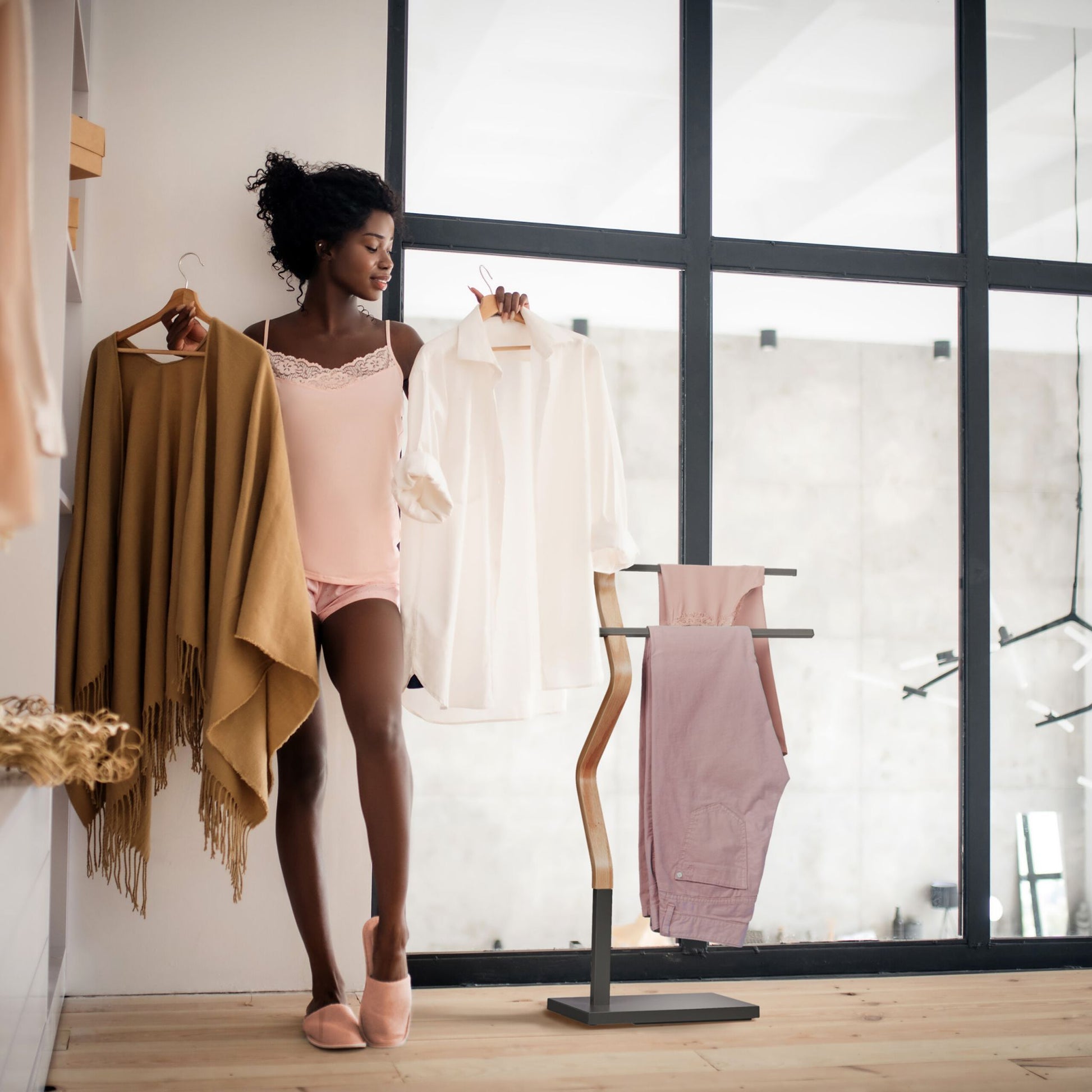 Handtuchständer mit geknicktem Design Hellbraun-Grau von Relaxdays