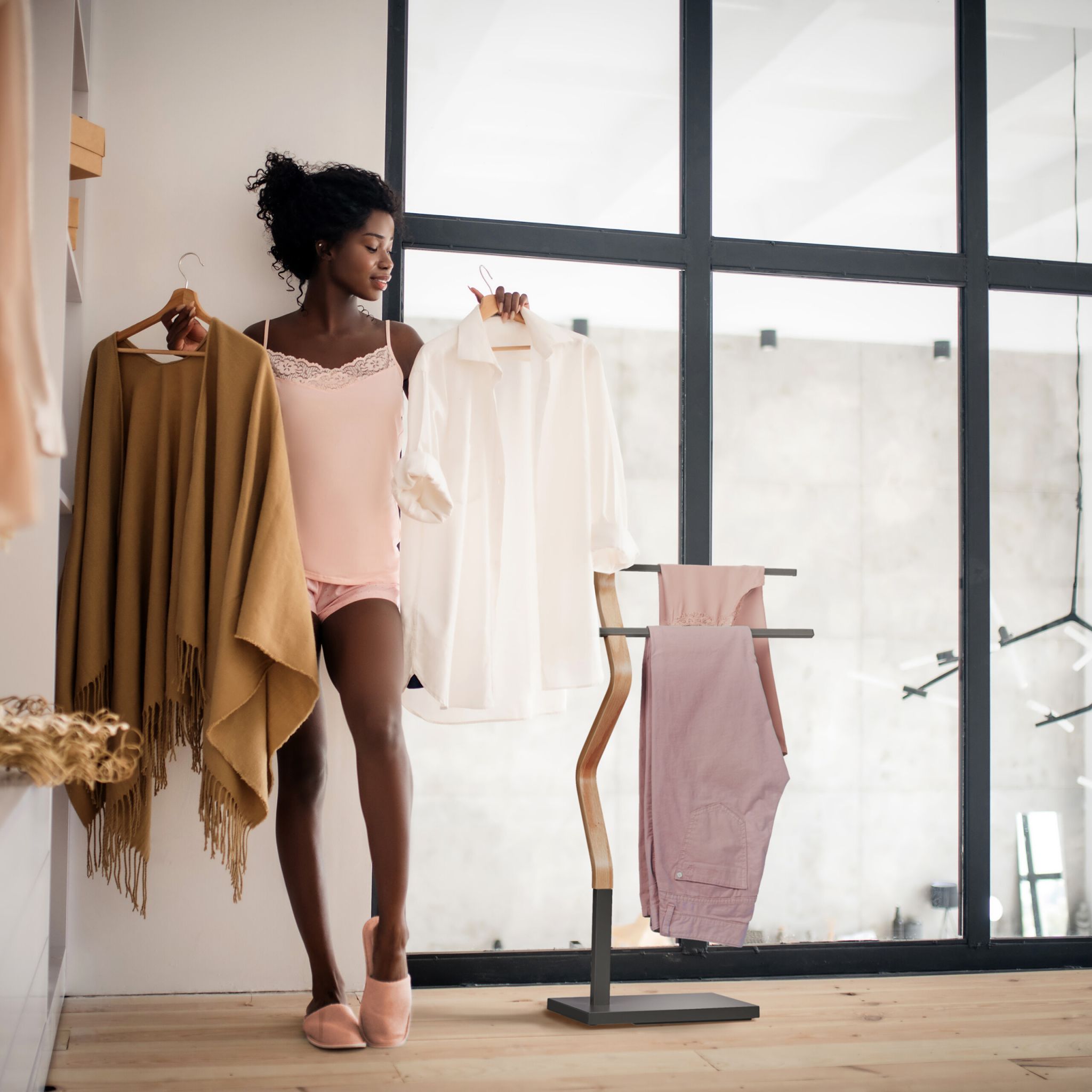 Handtuchständer mit geknicktem Design Hellbraun-Grau von Relaxdays