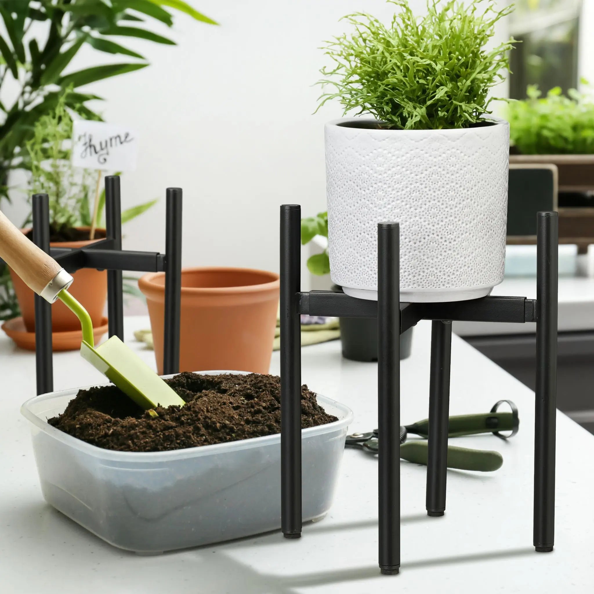 Verstellbarer Pflanzenständer 2er-Set Schwarz von Relaxdays