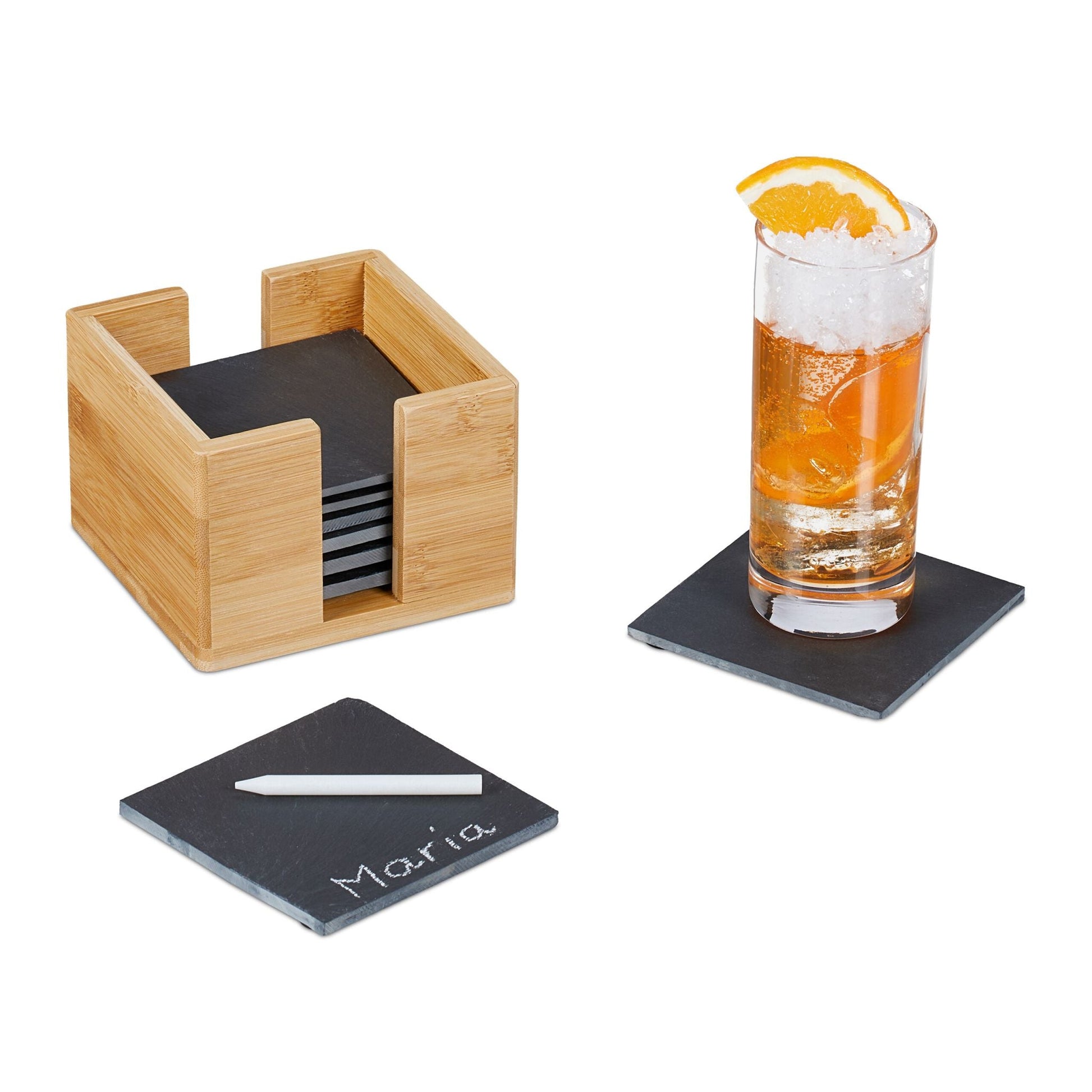 Schiefer Untersetzer 8er-Set Anthrazit-Weiss-Hellbraun von Relaxdays
