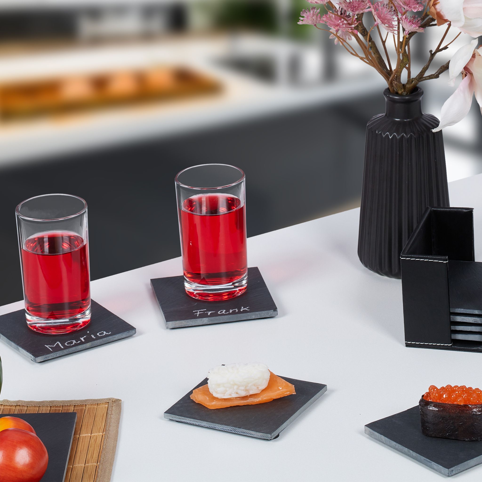 Schiefer Untersetzer 8er-Set Anthrazit-Weiss-Hellbraun von Relaxdays