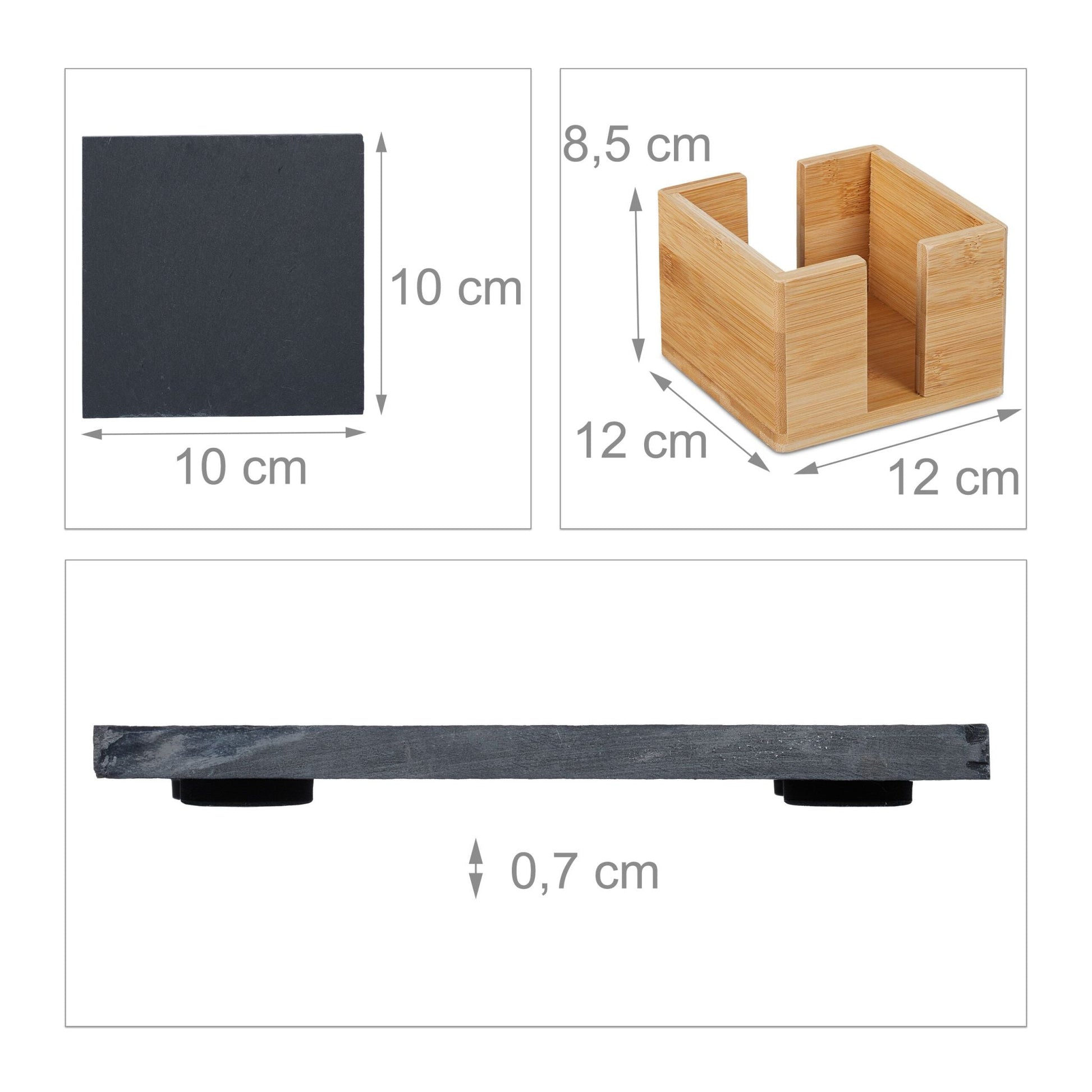 Schiefer Untersetzer 8er-Set Anthrazit-Weiss-Hellbraun von Relaxdays
