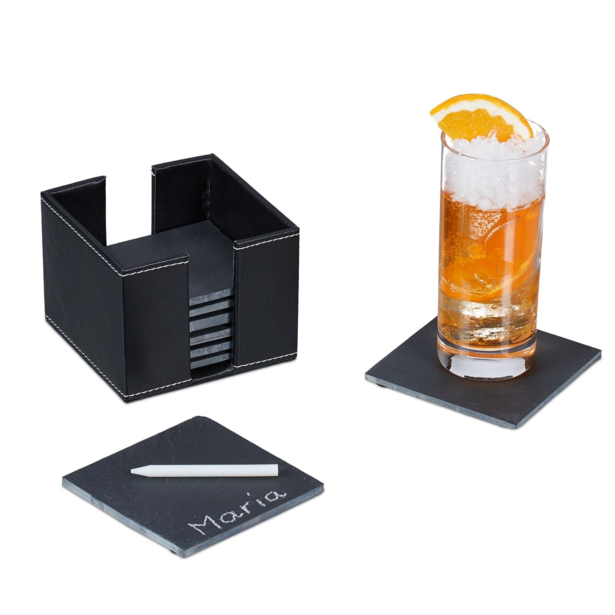 Schiefer Untersetzer 8er-Set Anthrazit-Weiss-Schwarz von Relaxdays