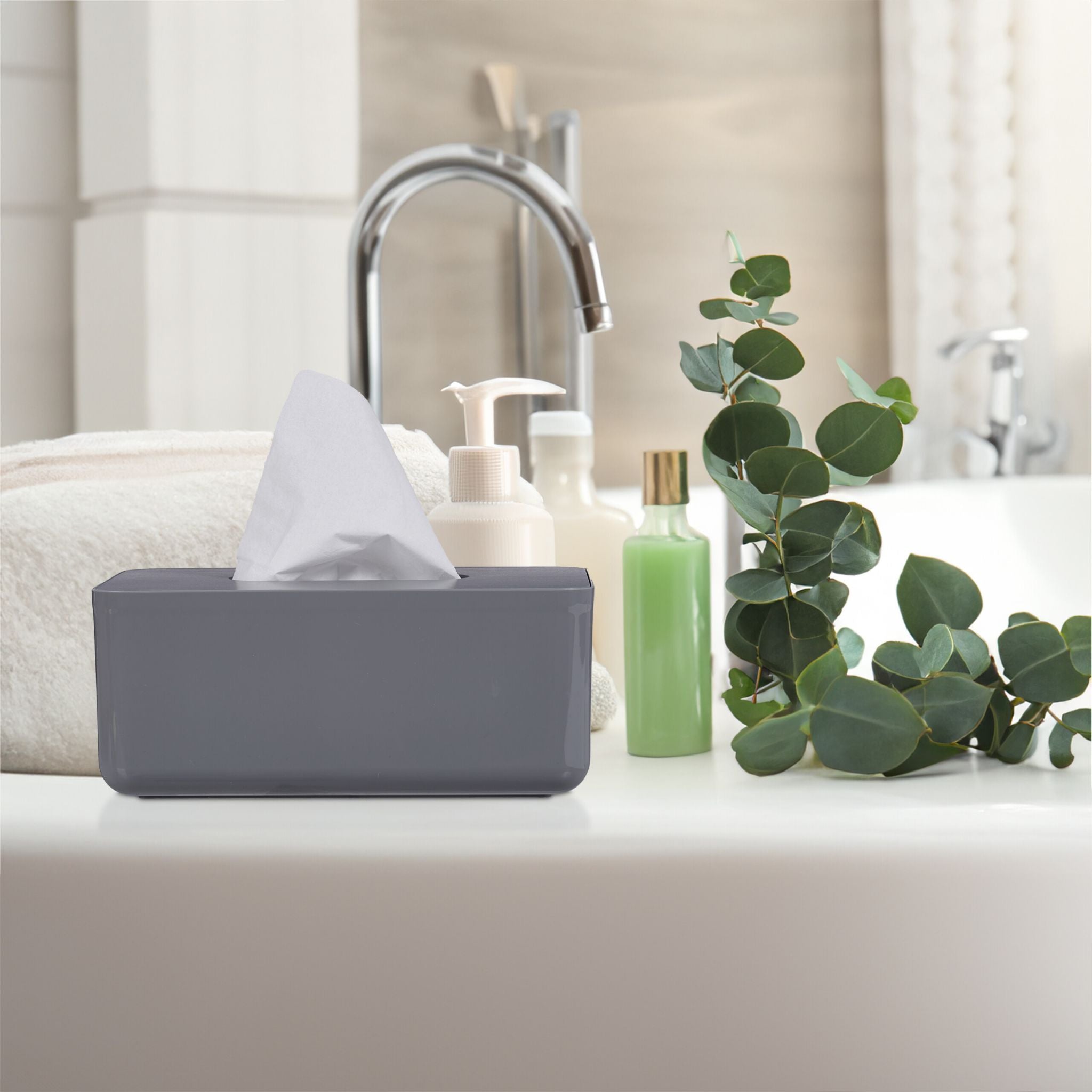 Tücherbox mit Bambusdeckel Grau von Relaxdays