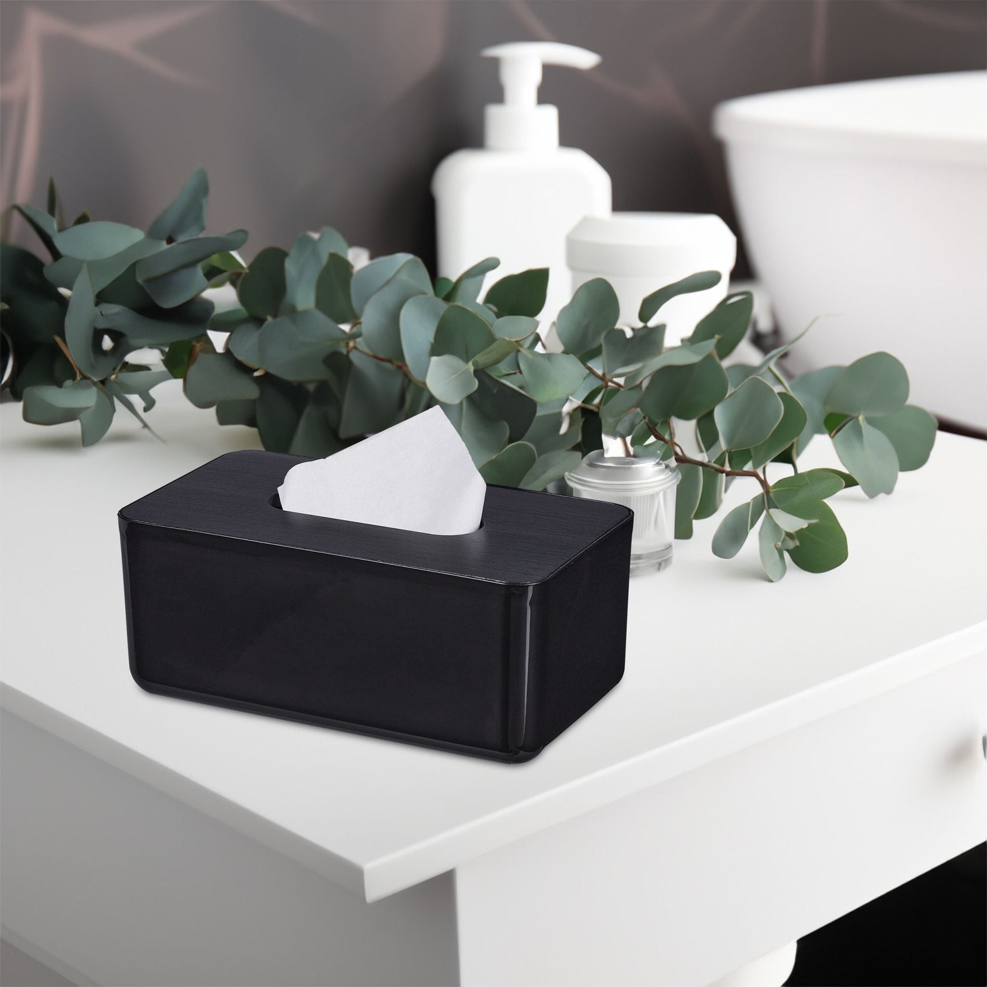 Tücherbox mit Bambusdeckel Schwarz von Relaxdays