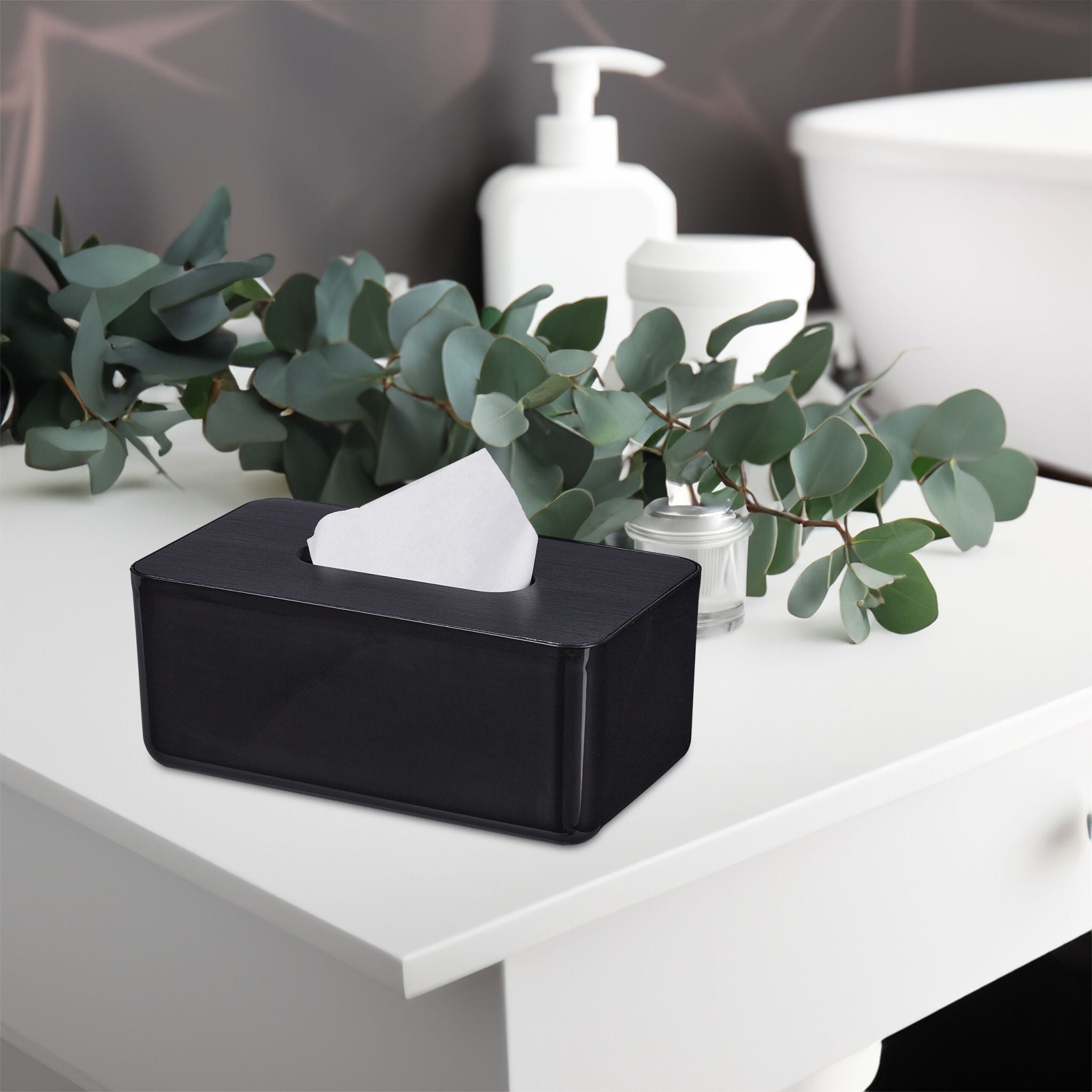 Tücherbox mit Bambusdeckel Schwarz von Relaxdays