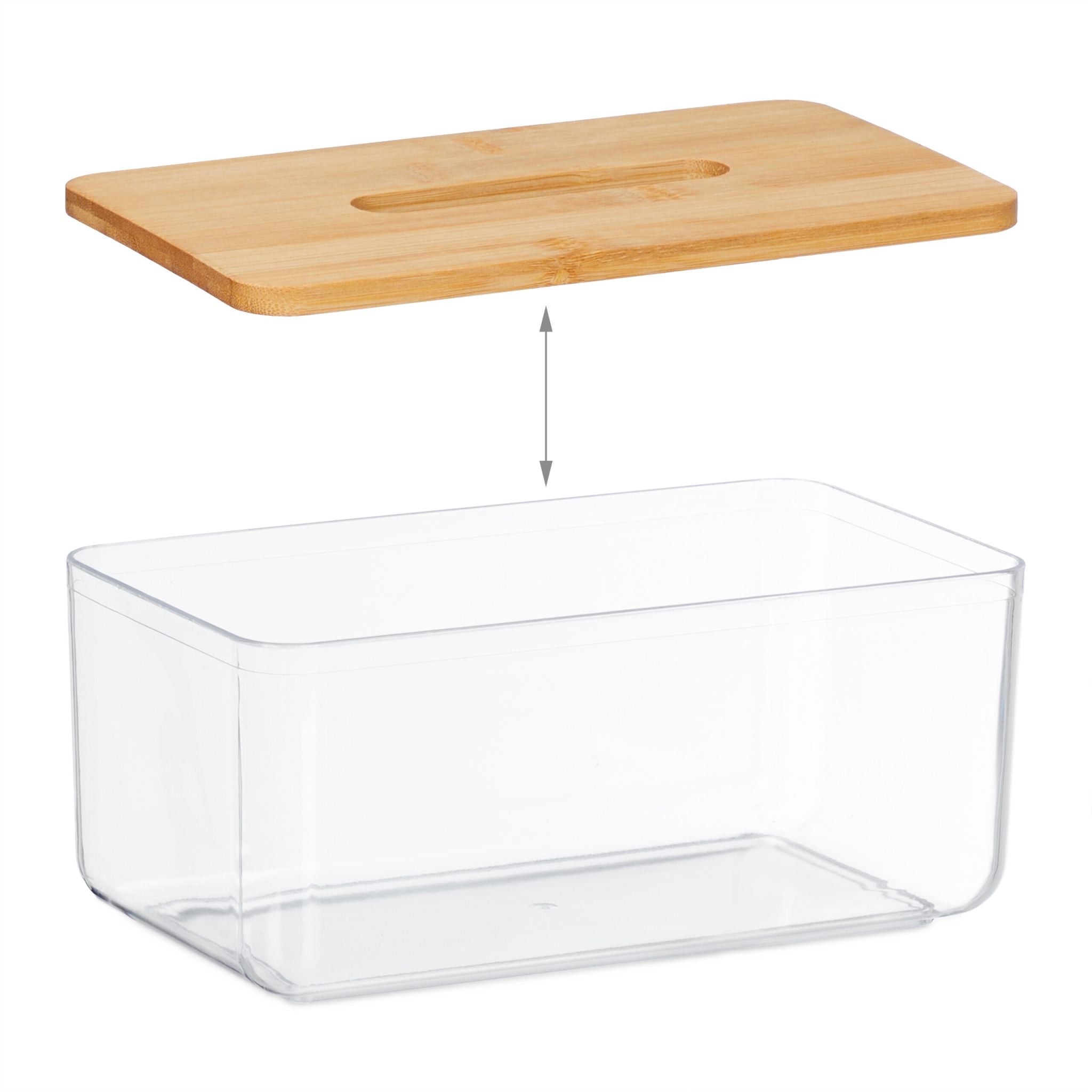 Transparente Tücherbox mit Bambus-Deckel Hellbraun-Transparent von Relaxdays