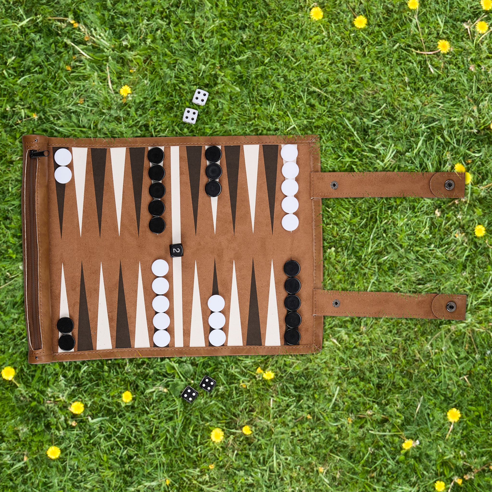 Backgammon zum Aufrollen Weiss-Braun-Schwarz