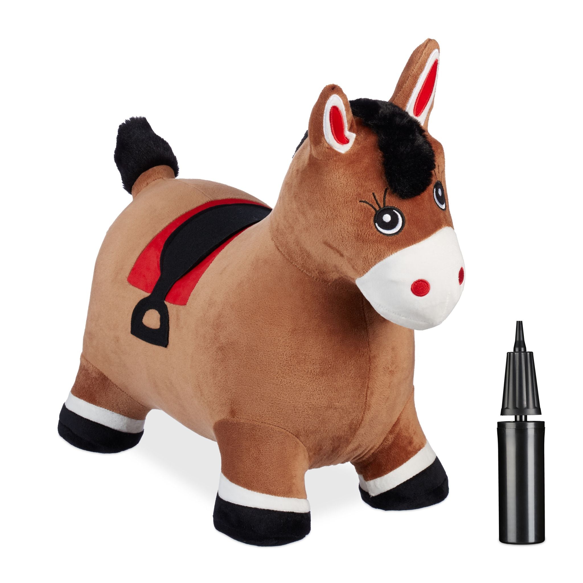 Hüpftier Pferd mit Bezug Braun-Rot-Schwarz von Relaxdays