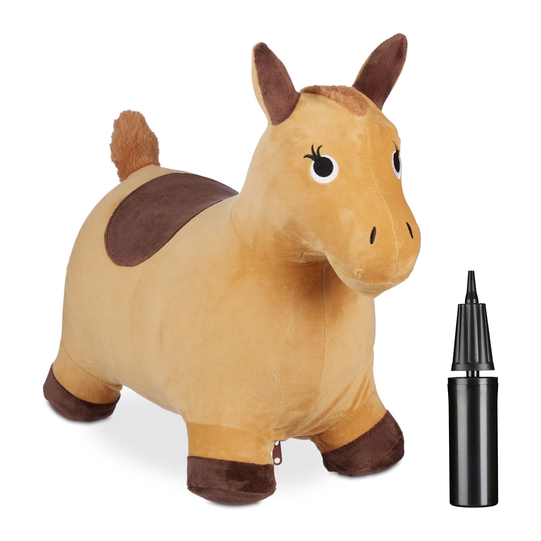Hüpftier Pferd mit Bezug Braun-Hellbraun-Schwarz von Relaxdays