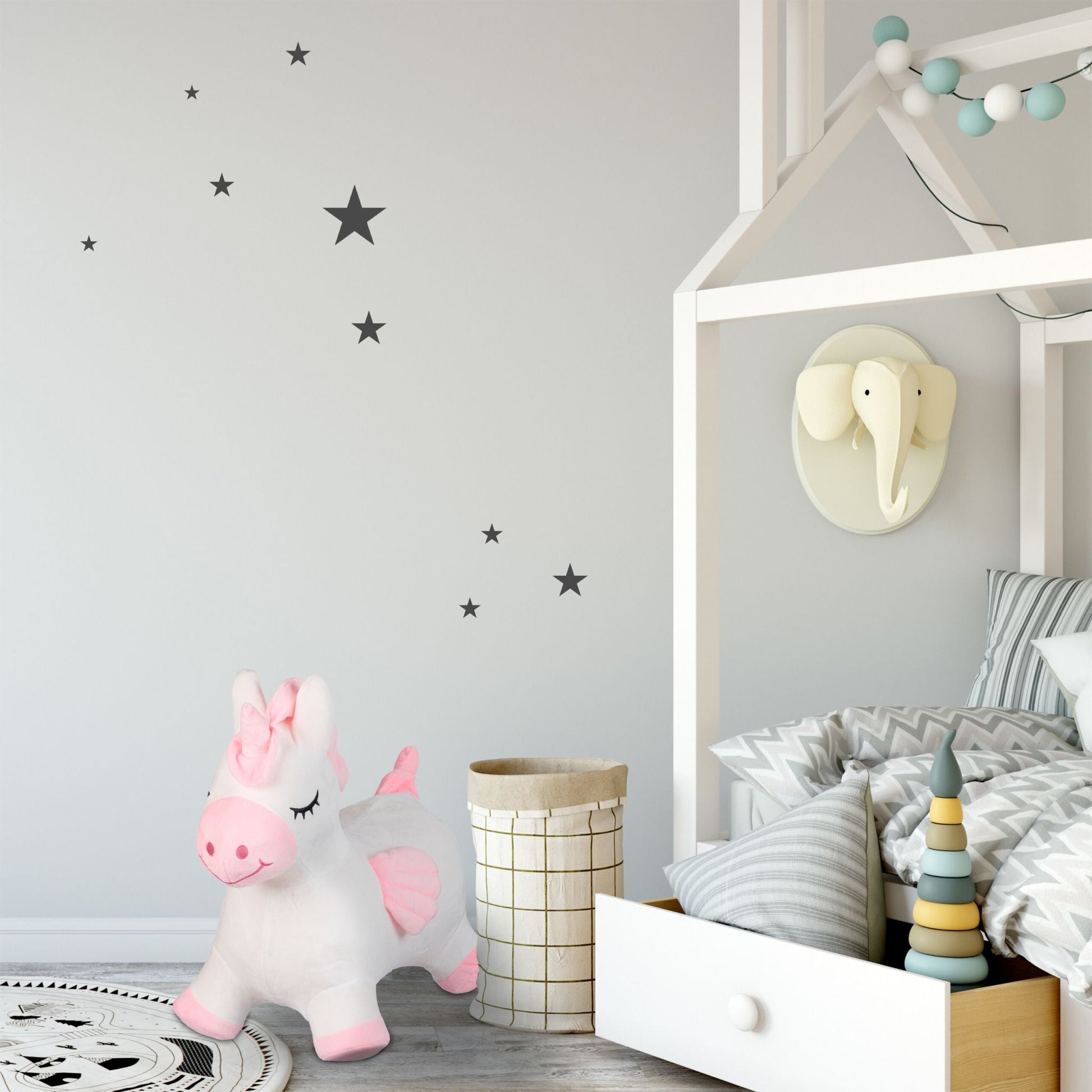 Hüpftier Einhorn mit Bezug Weiss-Rosa von Relaxdays