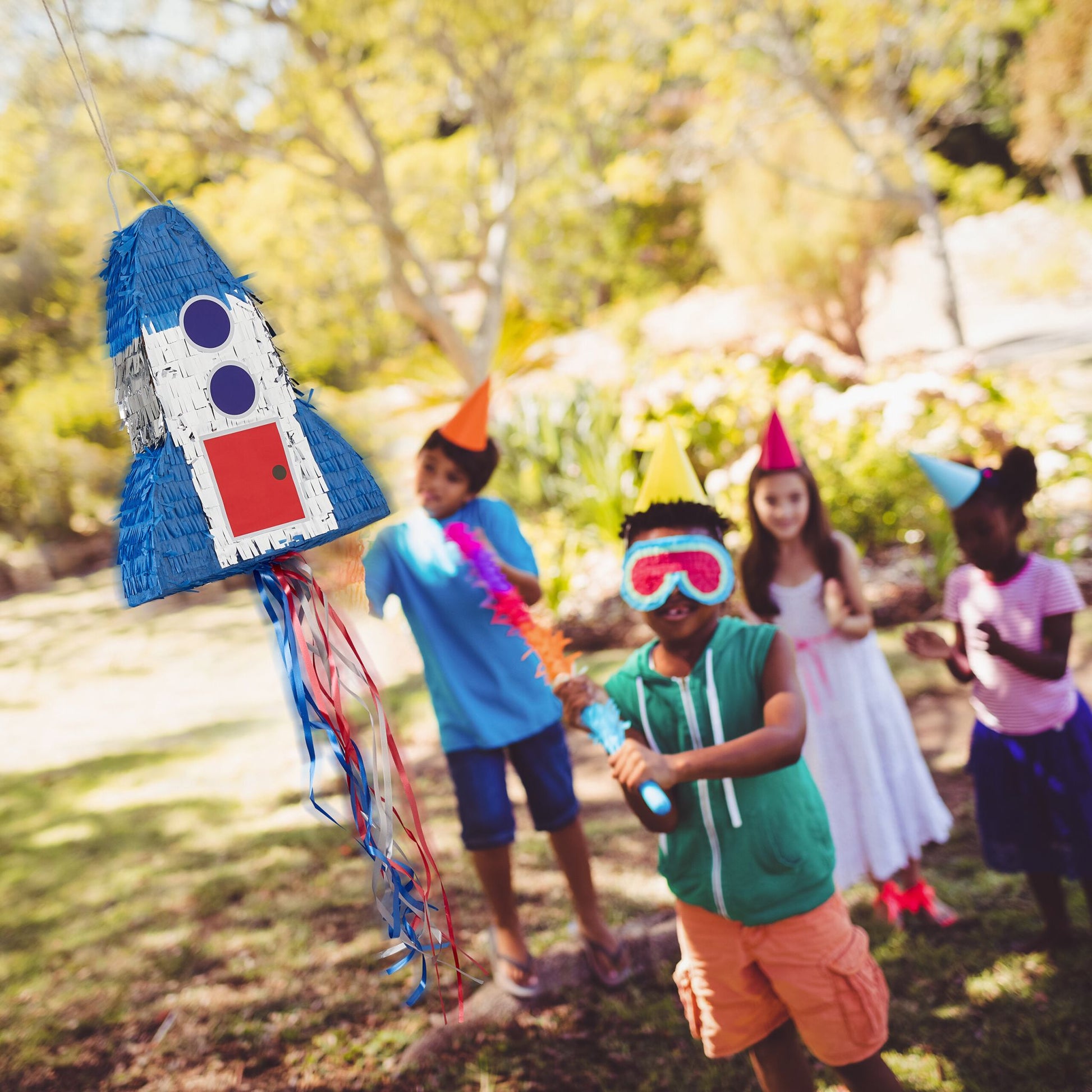 Pinata Raketen Blau-Rot-Silber von Relaxdays