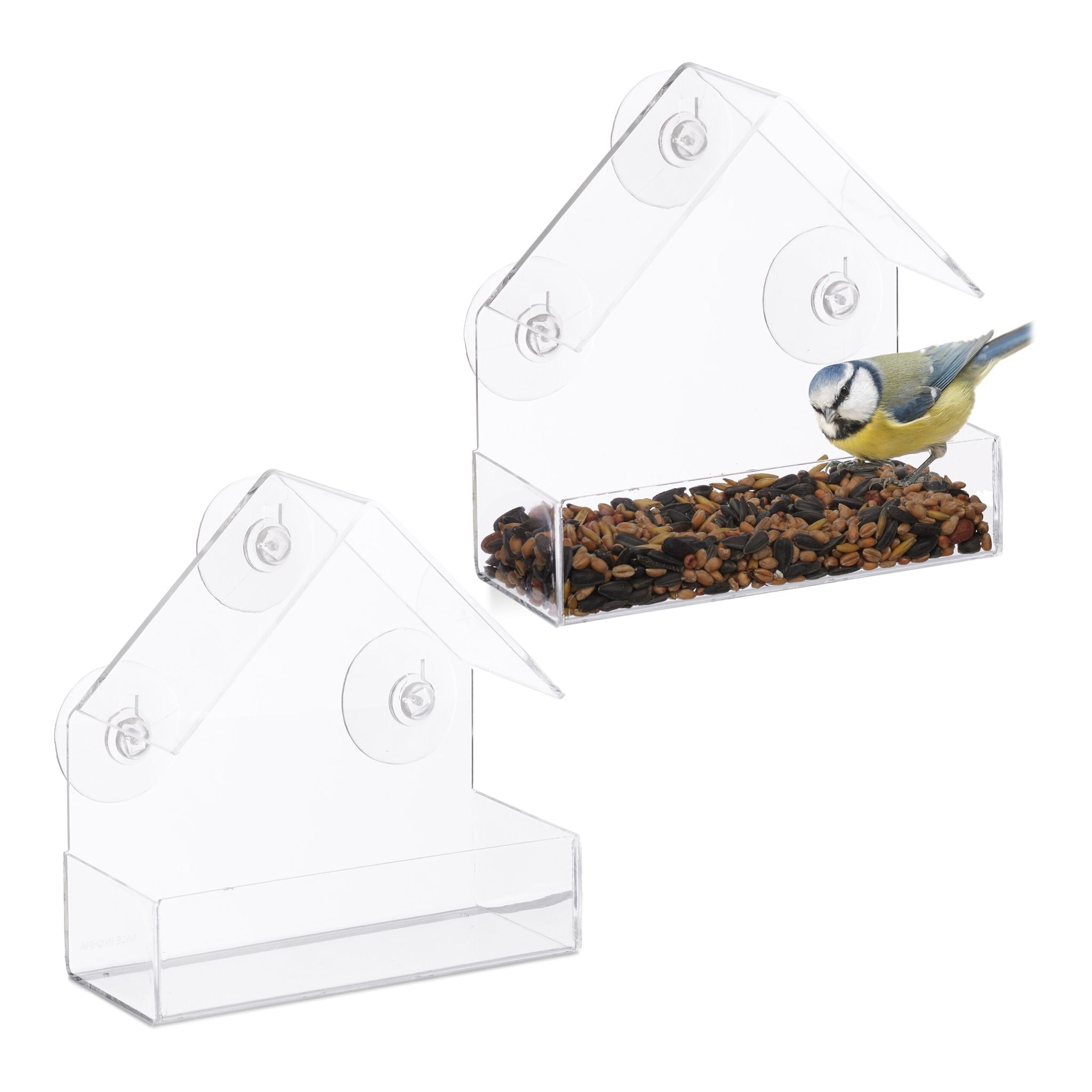Fenster-Vogelfutterhaus 2er-Set Transparent von Relaxdays