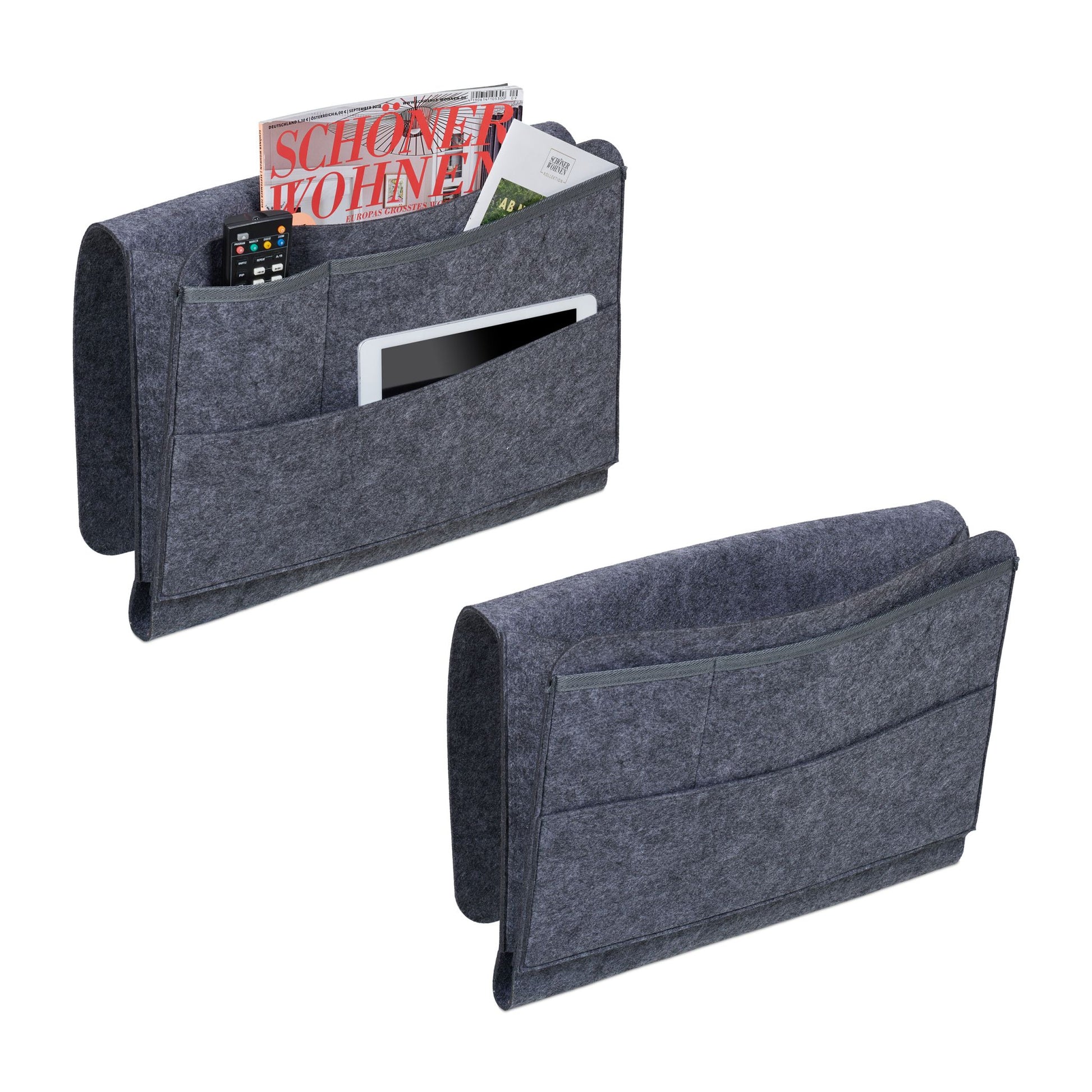 Betttasche mit 4 Fächern 2er-Set Anthrazit von Relaxdays