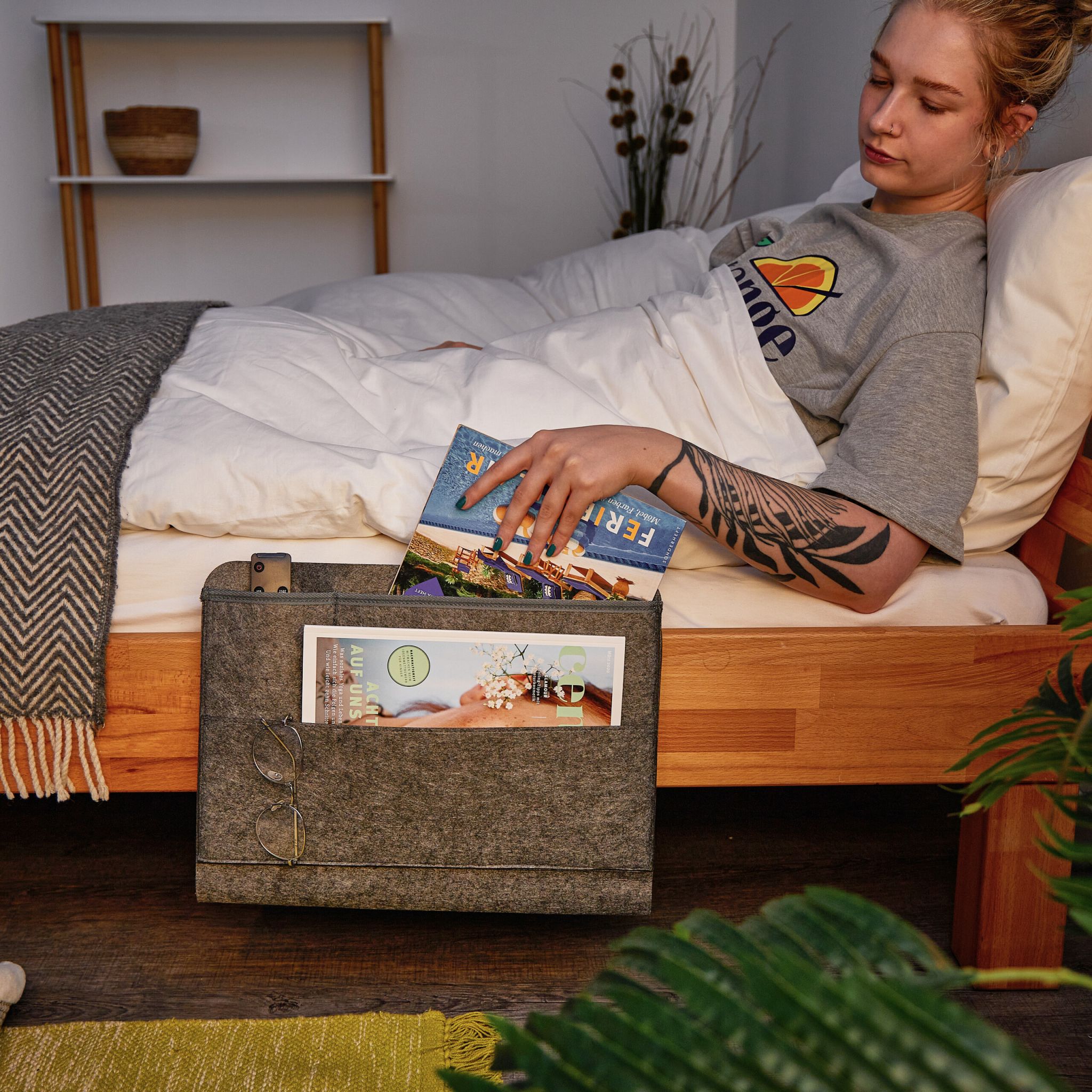 Betttasche mit 4 Fächern 2er-Set Anthrazit von Relaxdays