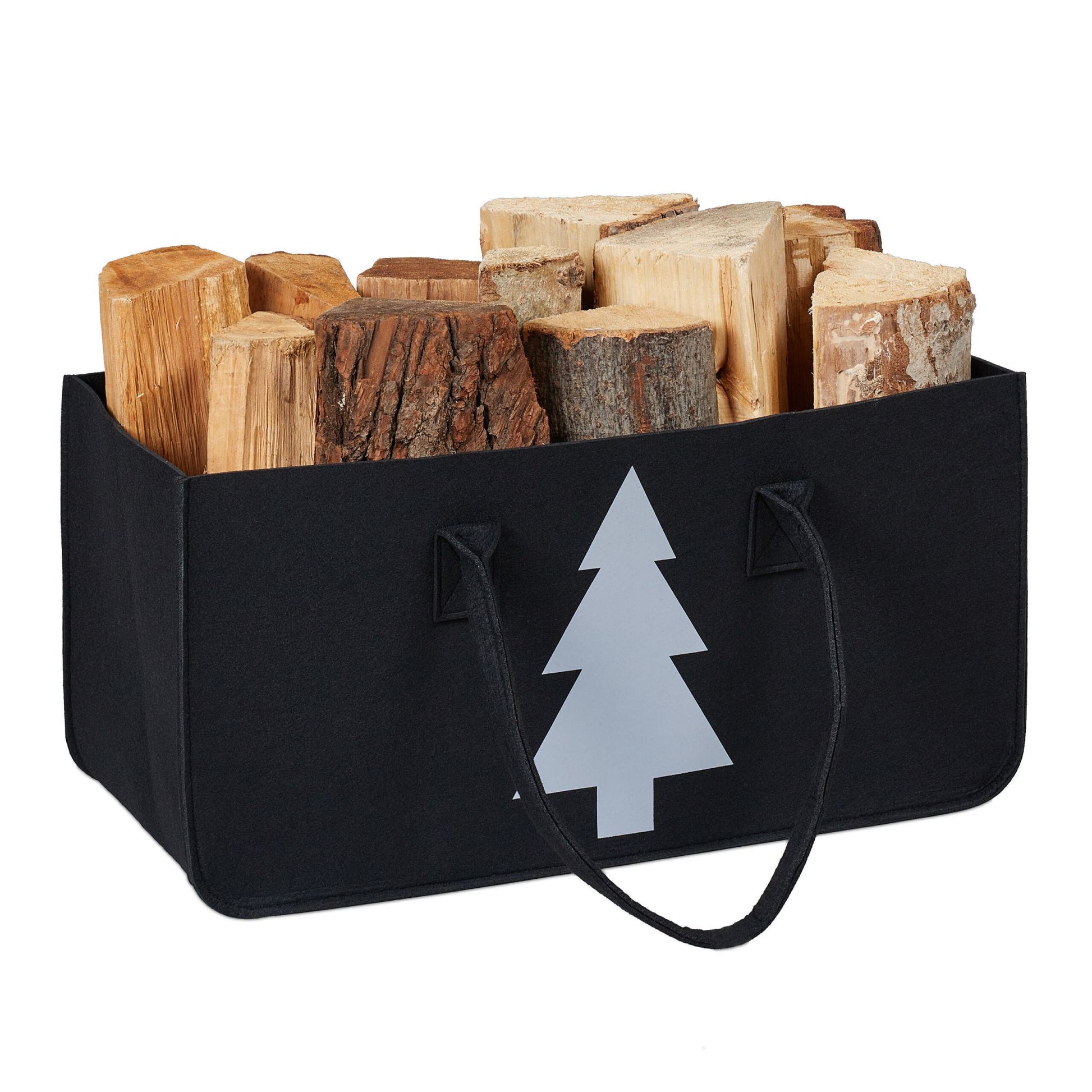 Kaminholztasche Filz mit Motiv Weiss-Schwarz von Relaxdays
