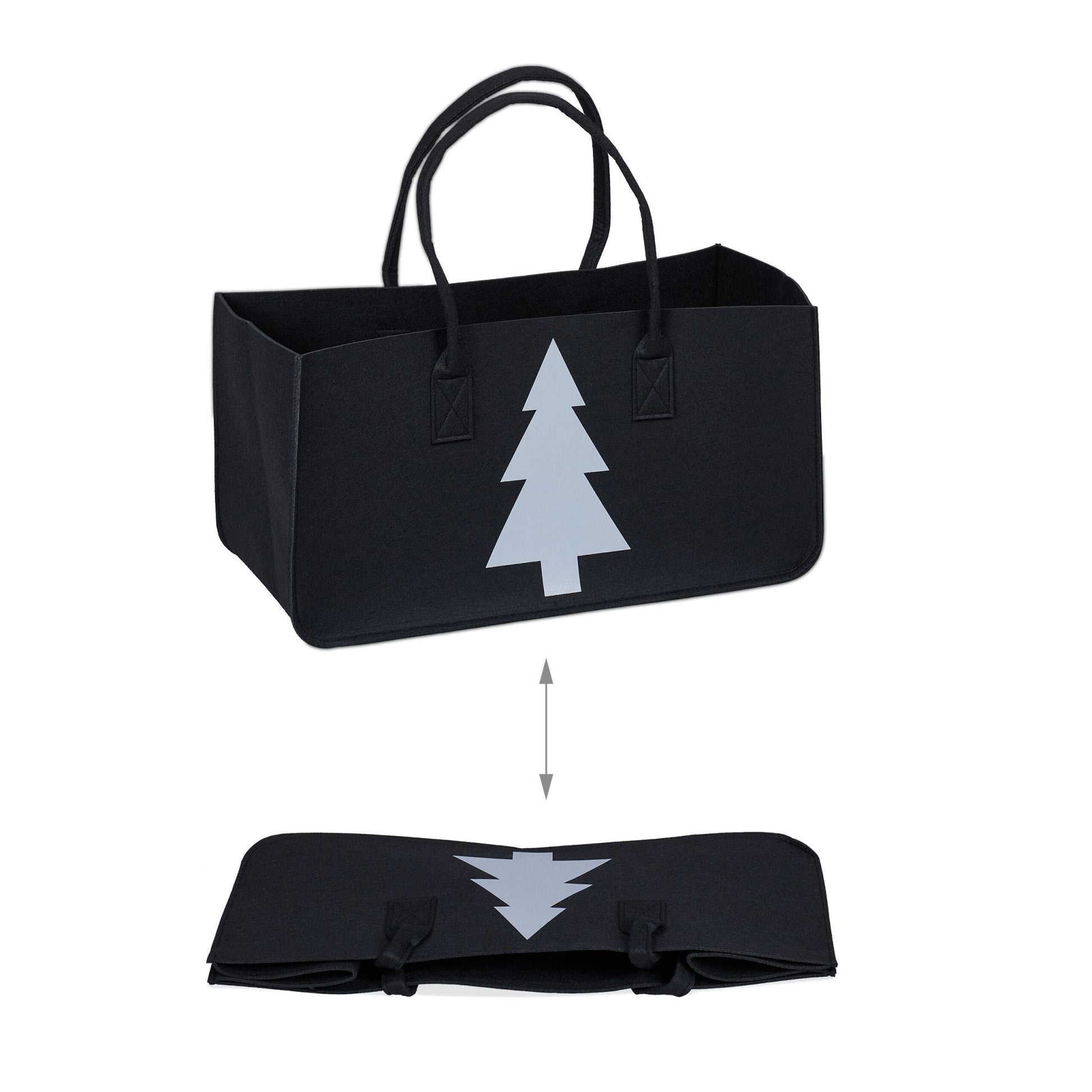 Kaminholztasche Filz mit Motiv Weiss-Schwarz von Relaxdays