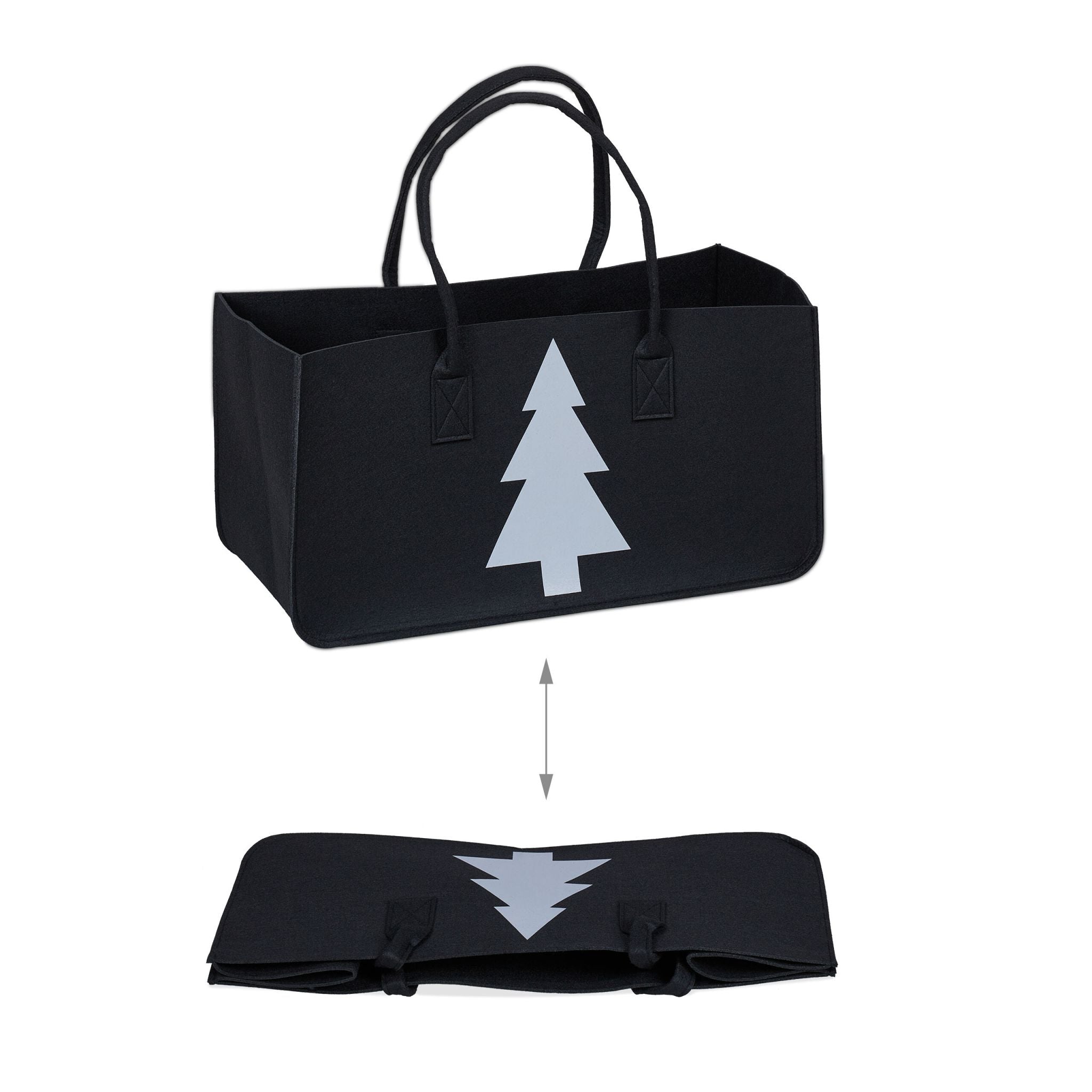 Kaminholztasche Filz mit Motiv Weiss-Schwarz von Relaxdays