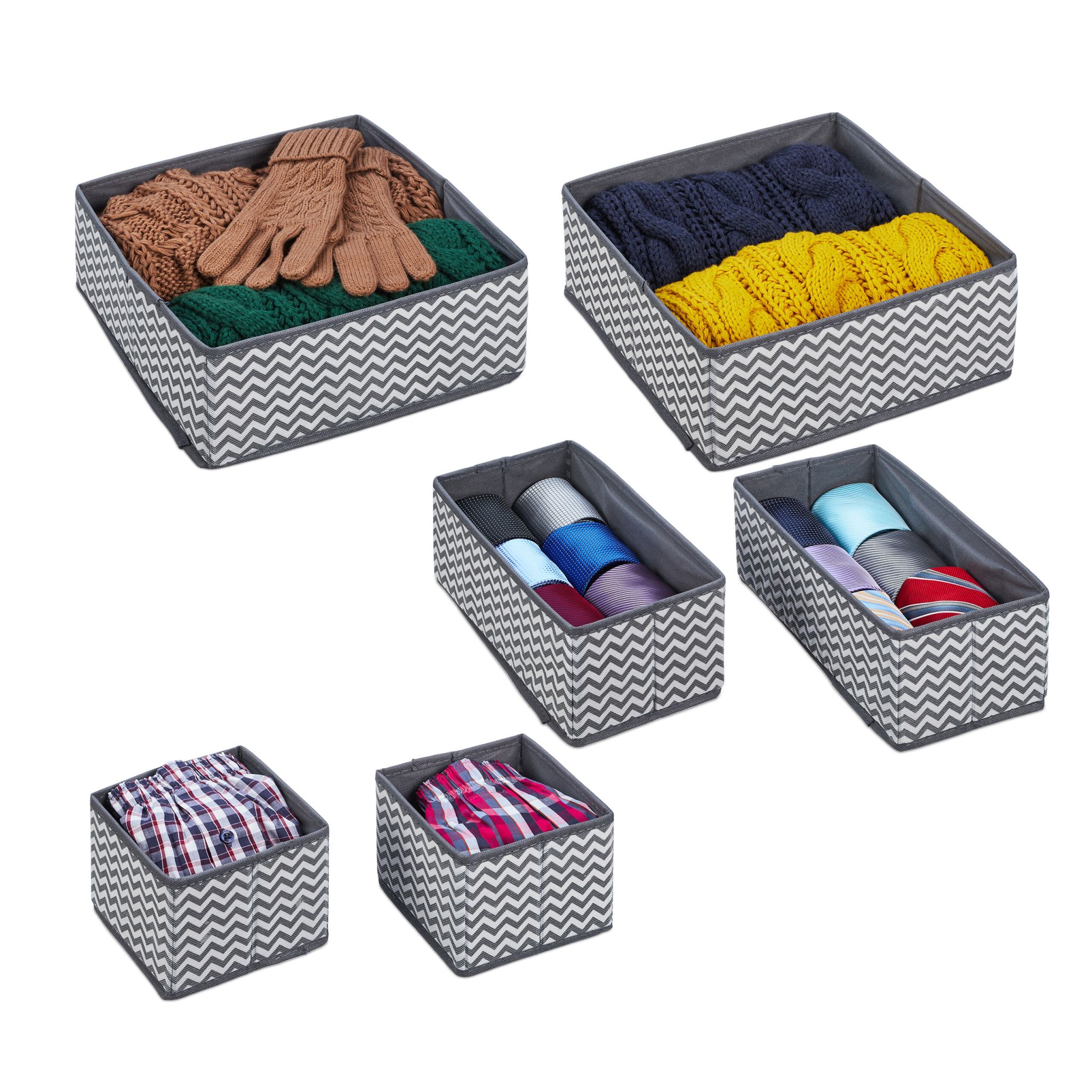 Schubladenorganiserset 6-tlg. Weiss-Grau von Relaxdays