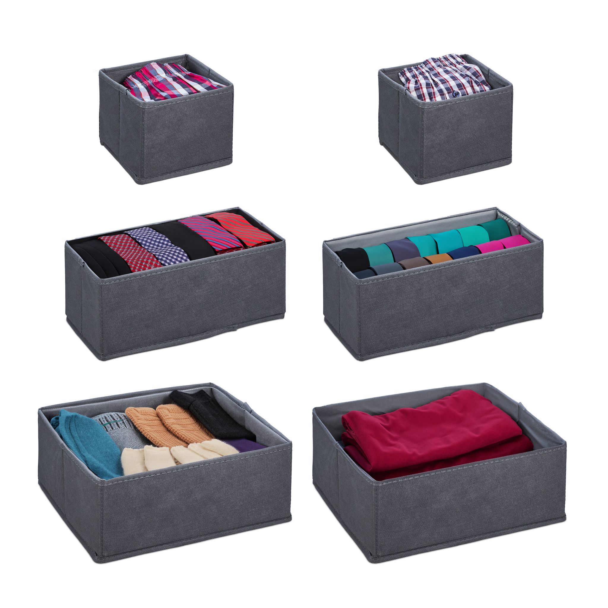 Schubladenorganiser 6er-Set Grau von Relaxdays