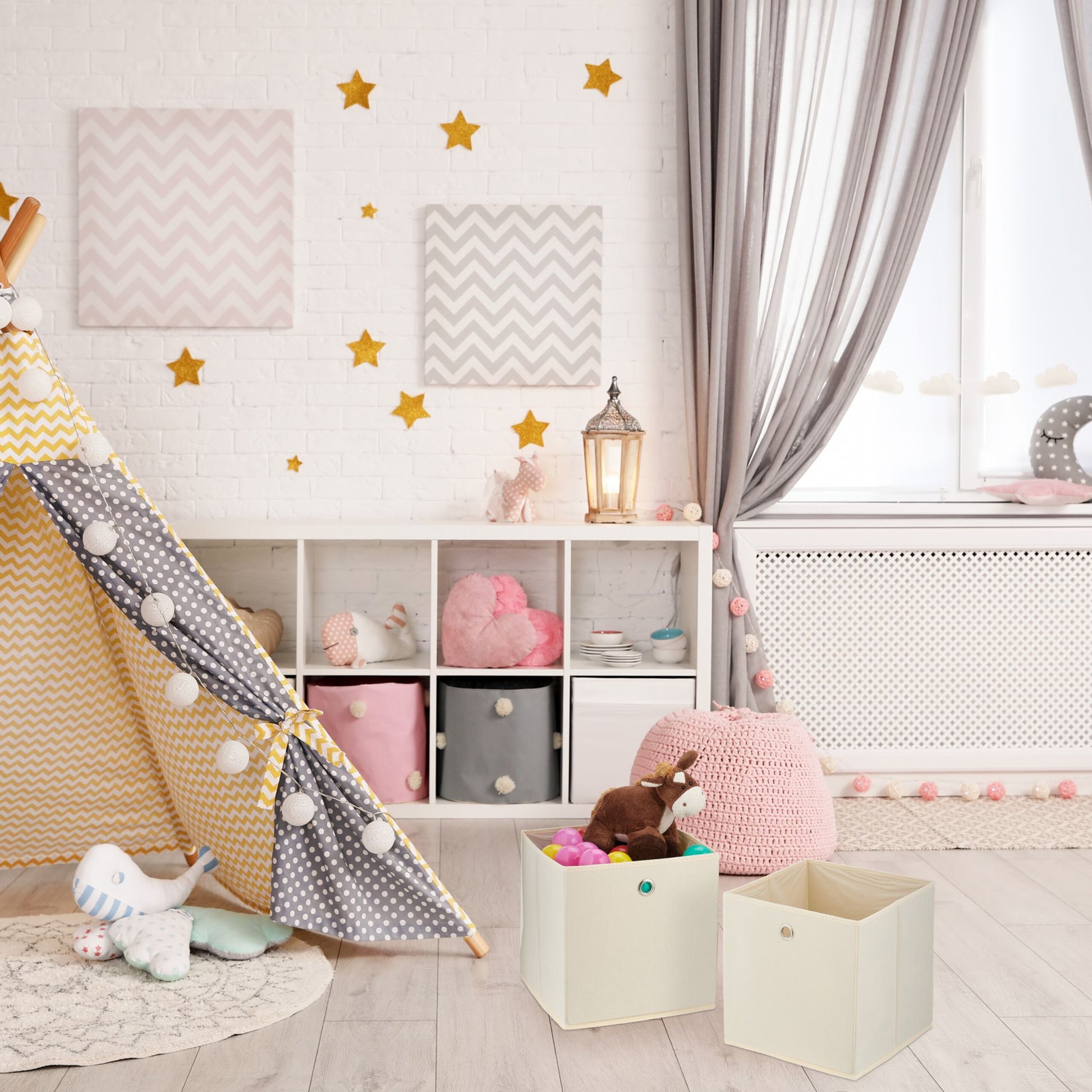 Aufbewahrungsbox 4er-Set Creme-Silber von Relaxdays