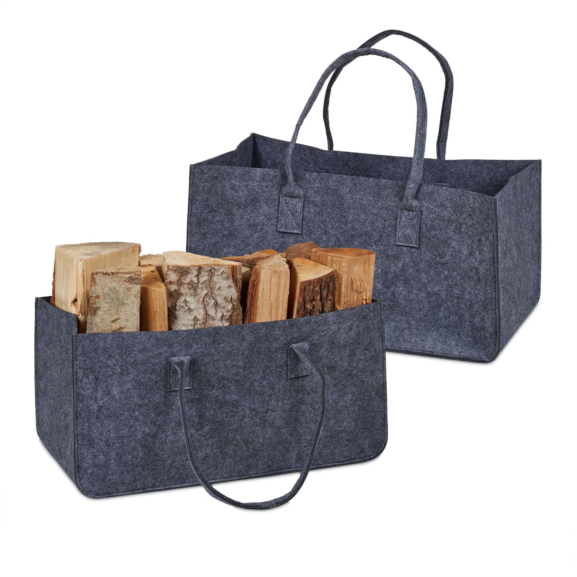 Kaminholztasche Filz 2er-Set Anthrazit von Relaxdays