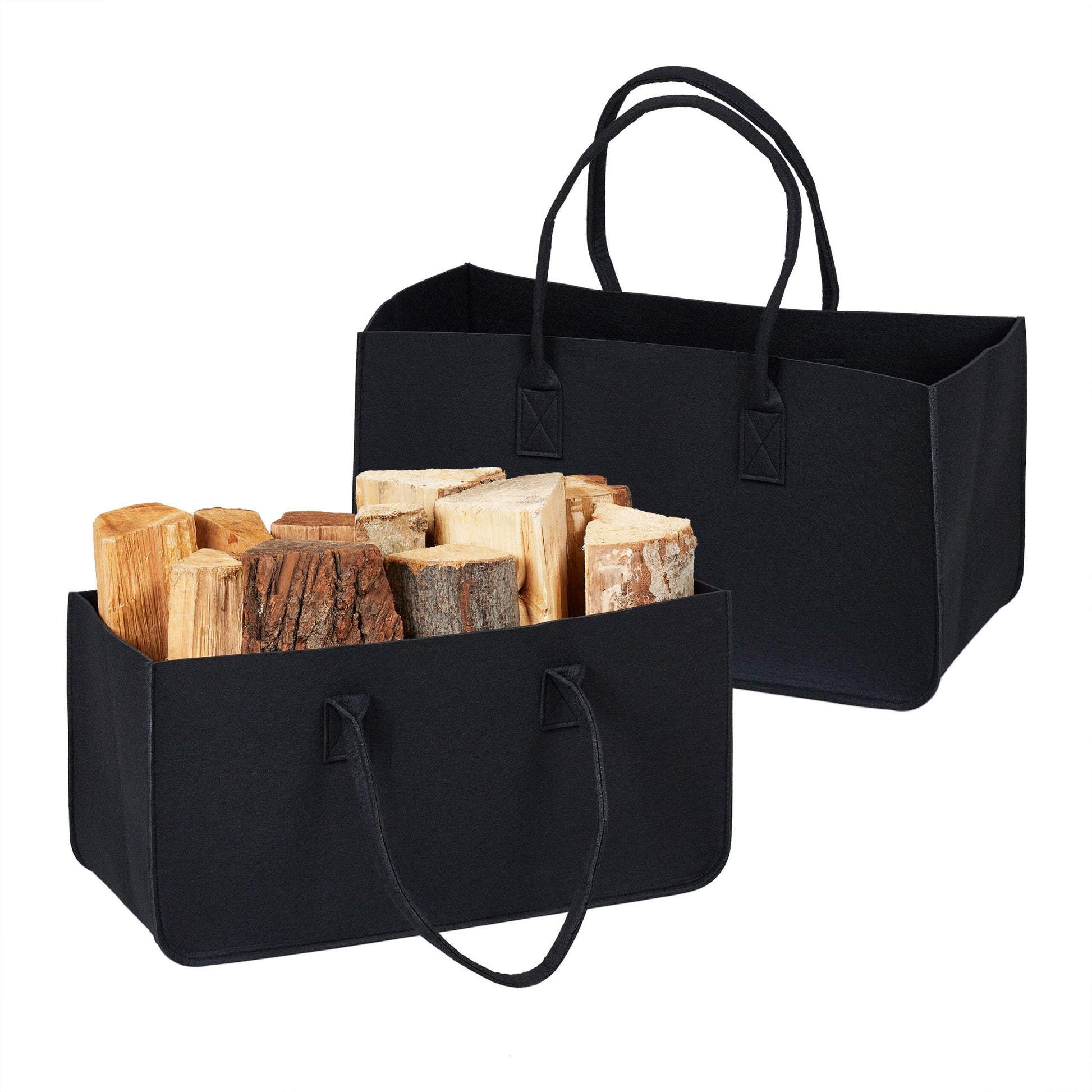 Kaminholztasche Filz 2er-Set Schwarz von Relaxdays