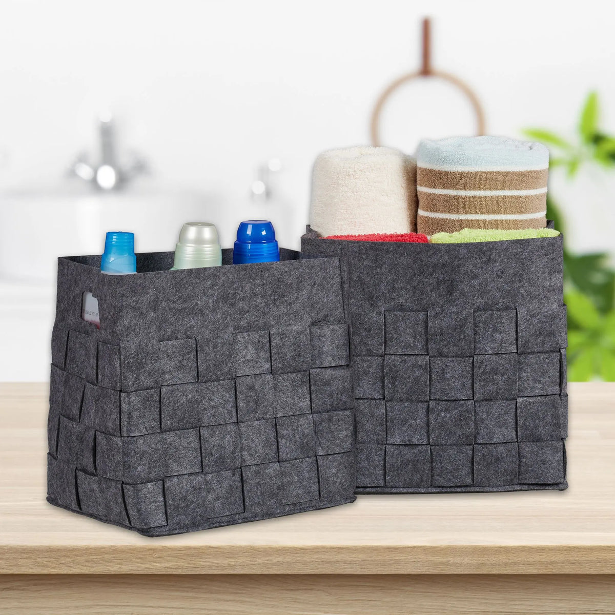 Grauer Aufbewahrungskorb Filz 2er-Set Grau von Relaxdays