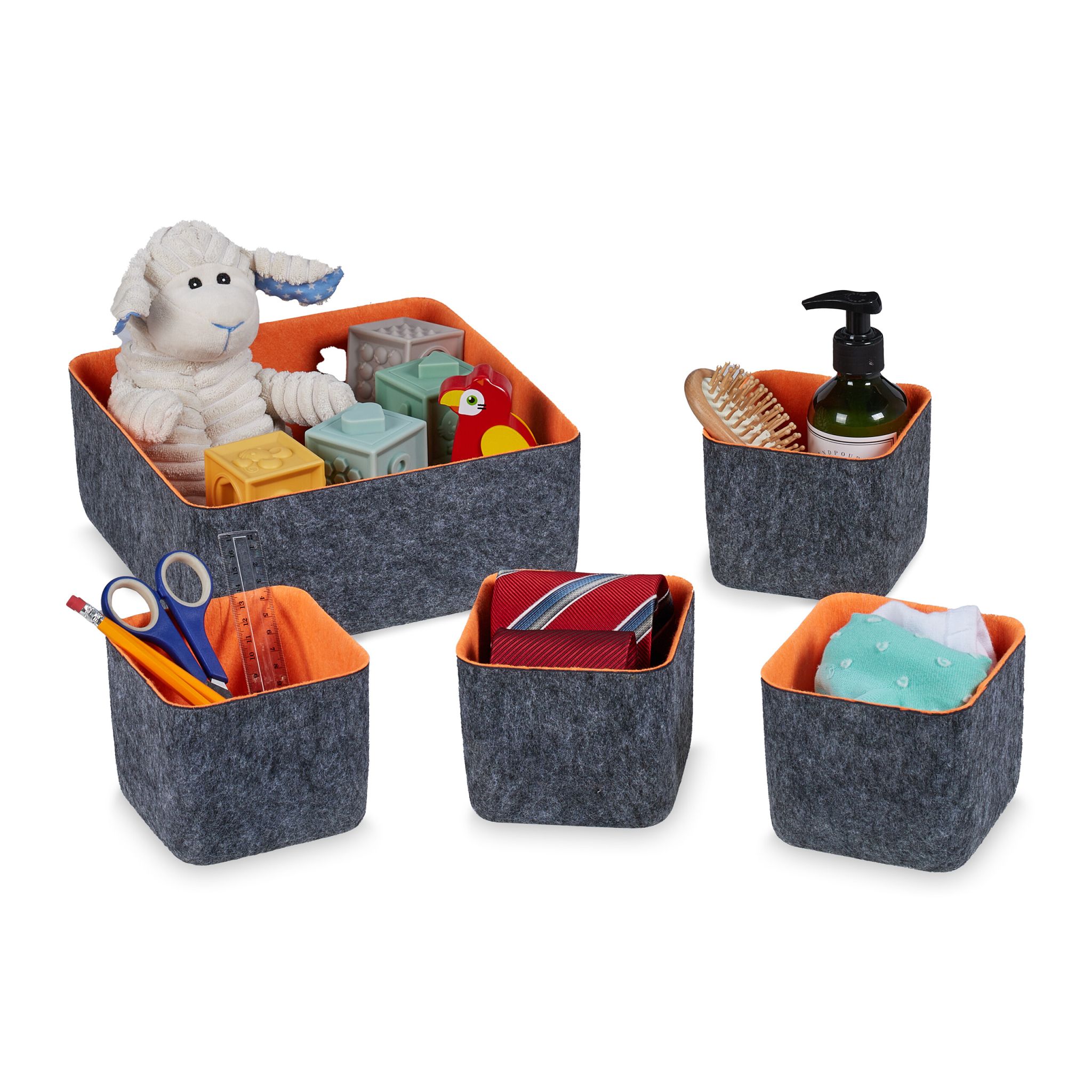 Schubladen Organizer 5er-Set Anthrazit-Orange von Relaxdays