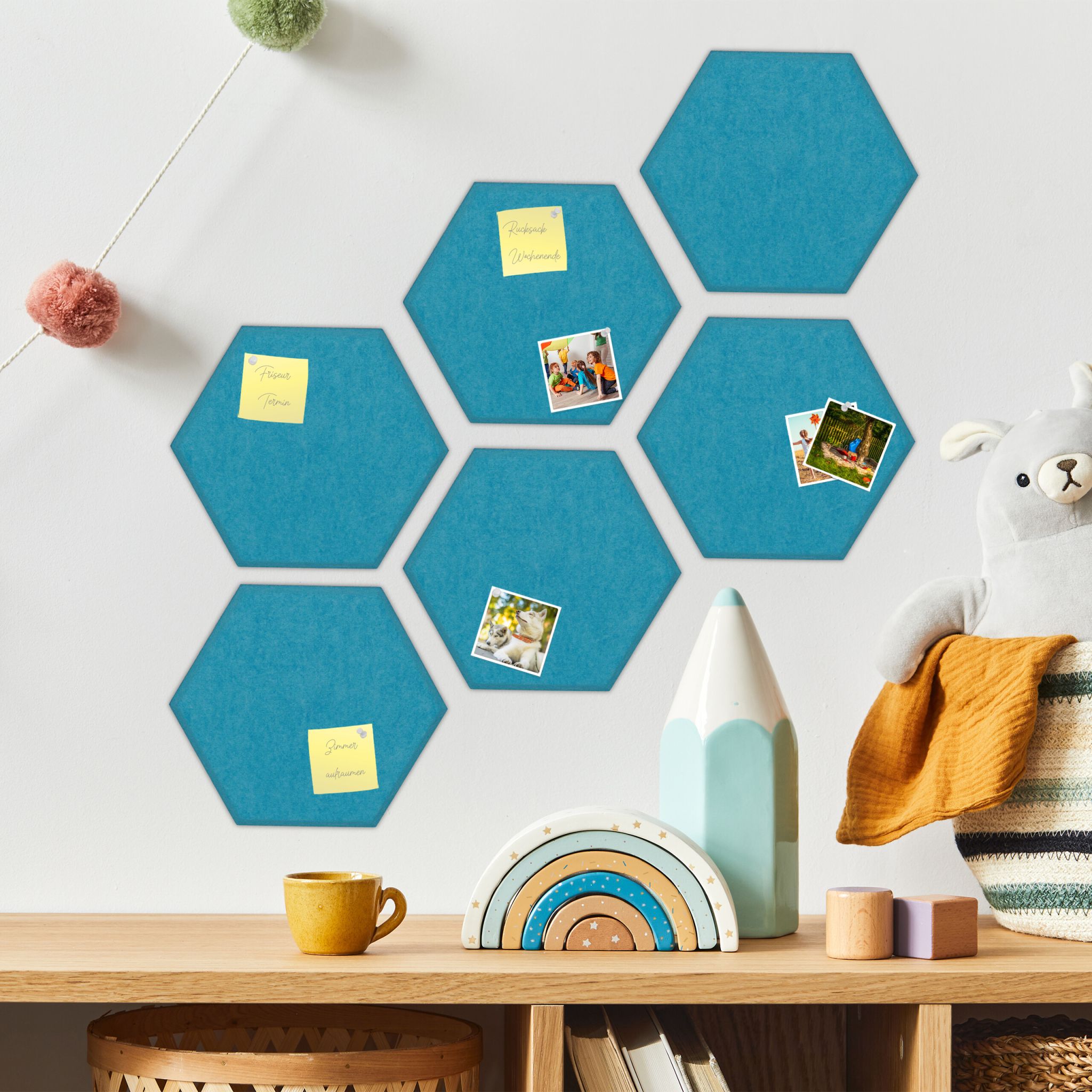 Filzpinnwand Sechsecke 6er-Set Hellblau von Relaxdays